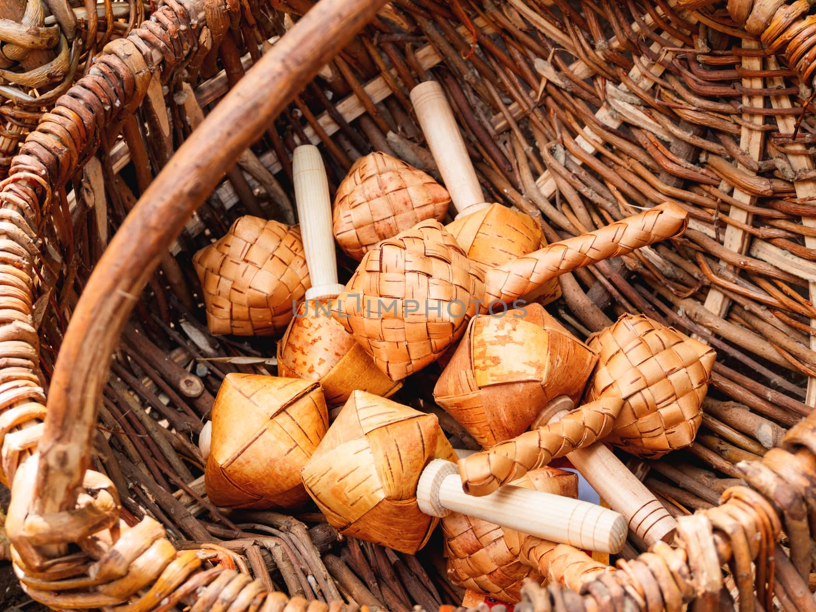 Sharkunok (from Russian word - shuffling) baby rattle, woven birch bark with seeds) inside. Natural eco-friendly toy, known since ancient times. Handmade amulet for a newborn.