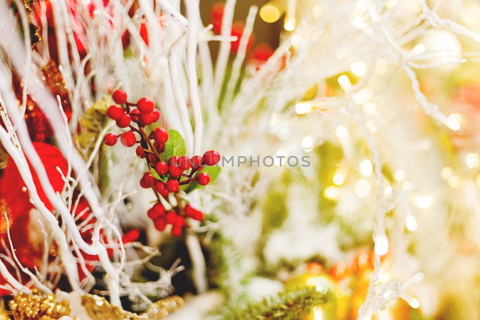 Christmas and New Year background with Eve Tree and decorations.