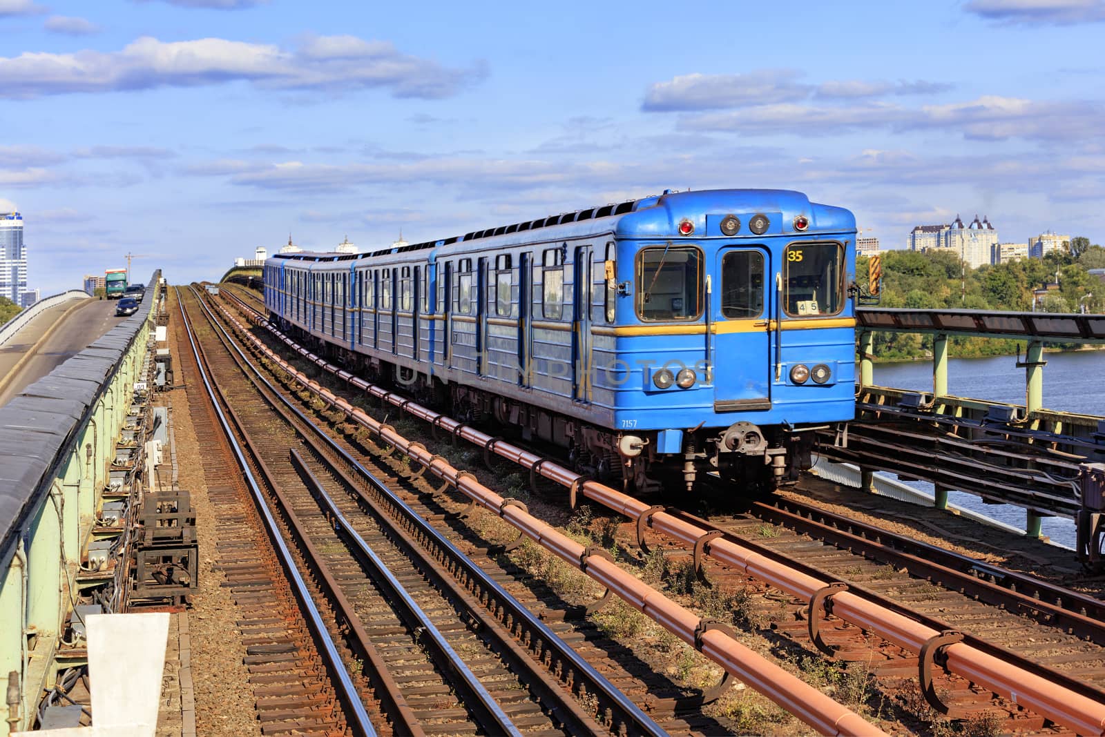 Metro bridge in Kyiv across the Dnipo river. by Sergii