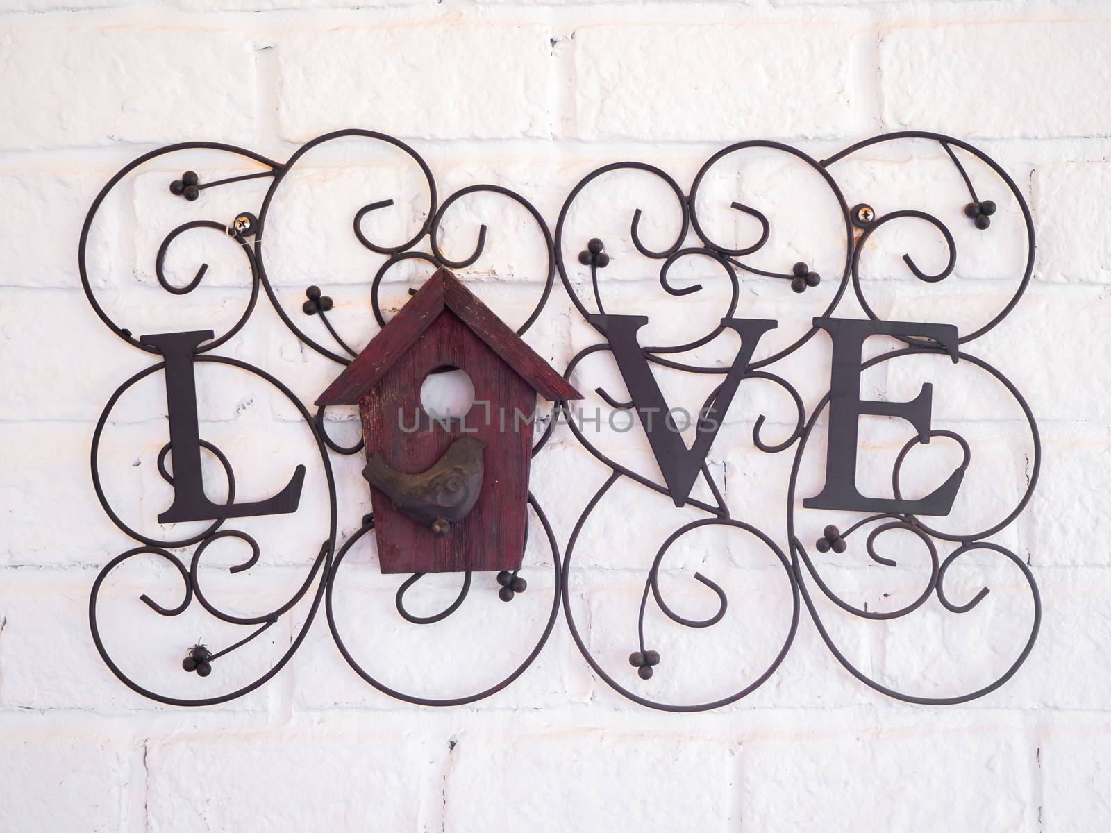 White wall abstract background with love hart label board