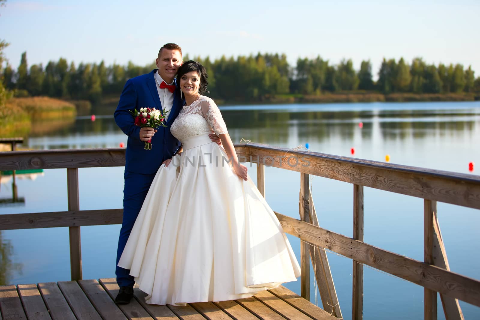 Bride and groom on a wedding walk