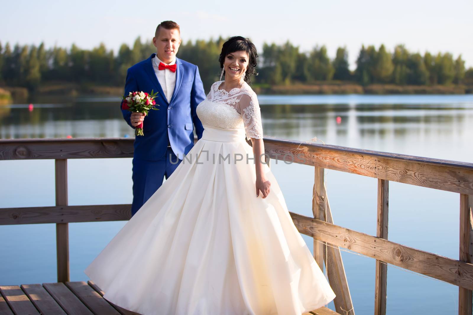 Bride and groom on a wedding walk