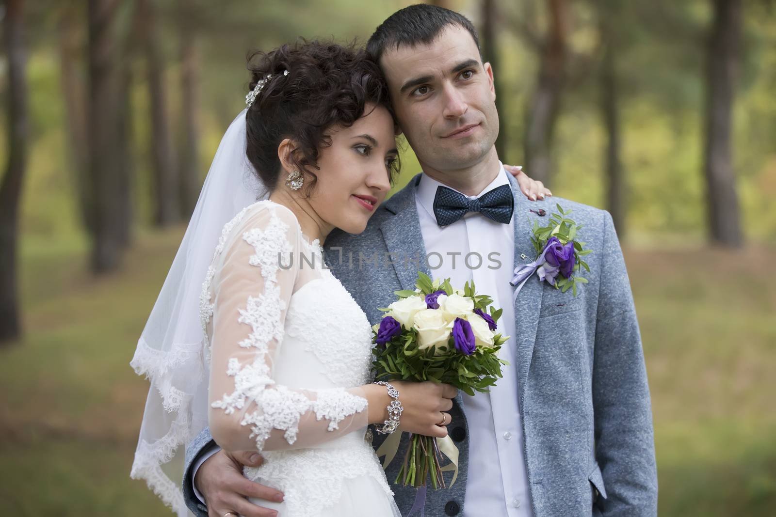 The bride and groom on a wedding walk in nature.Wedding trip.
