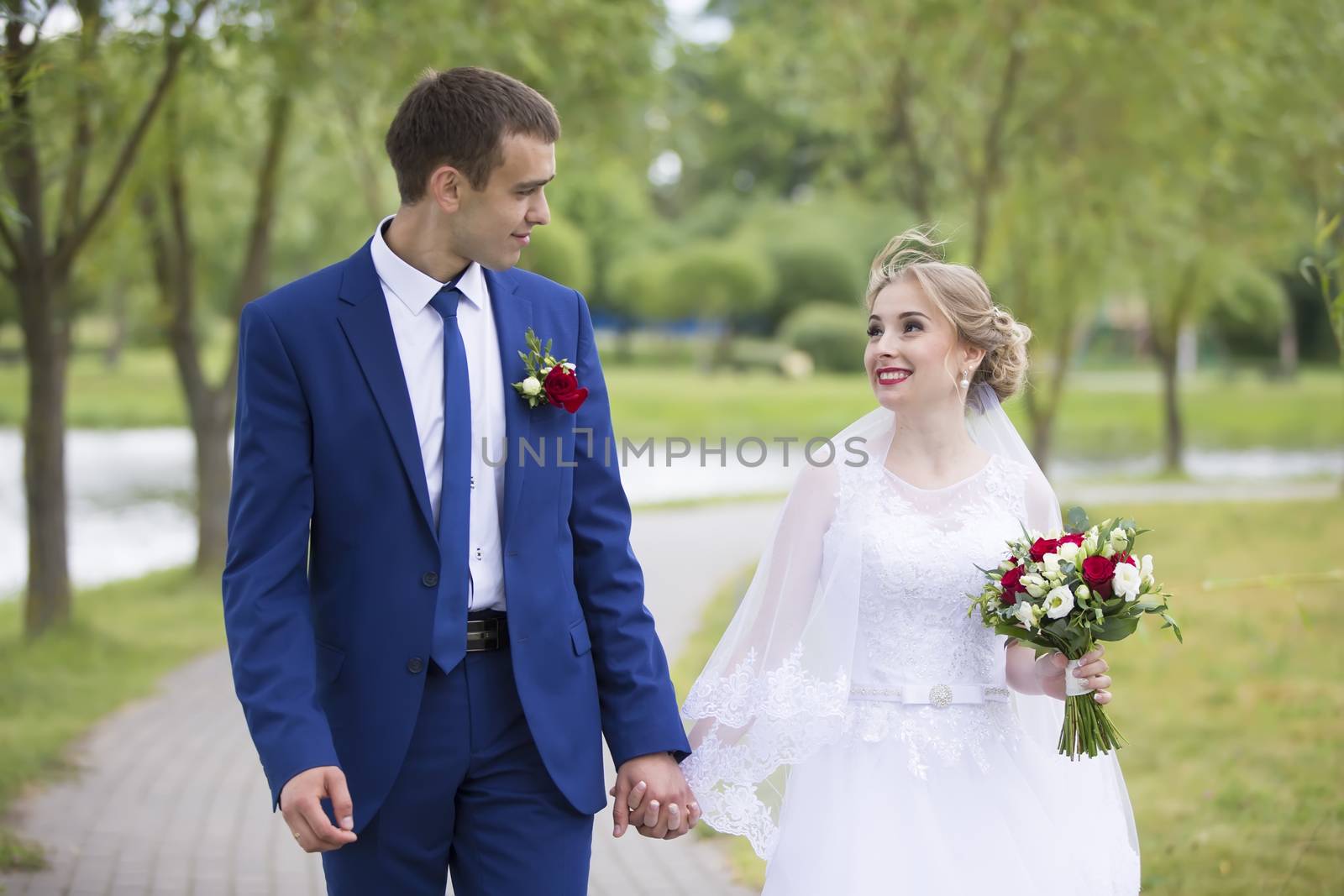 Walk of the bride and groom.Bride and groom. Wedding day