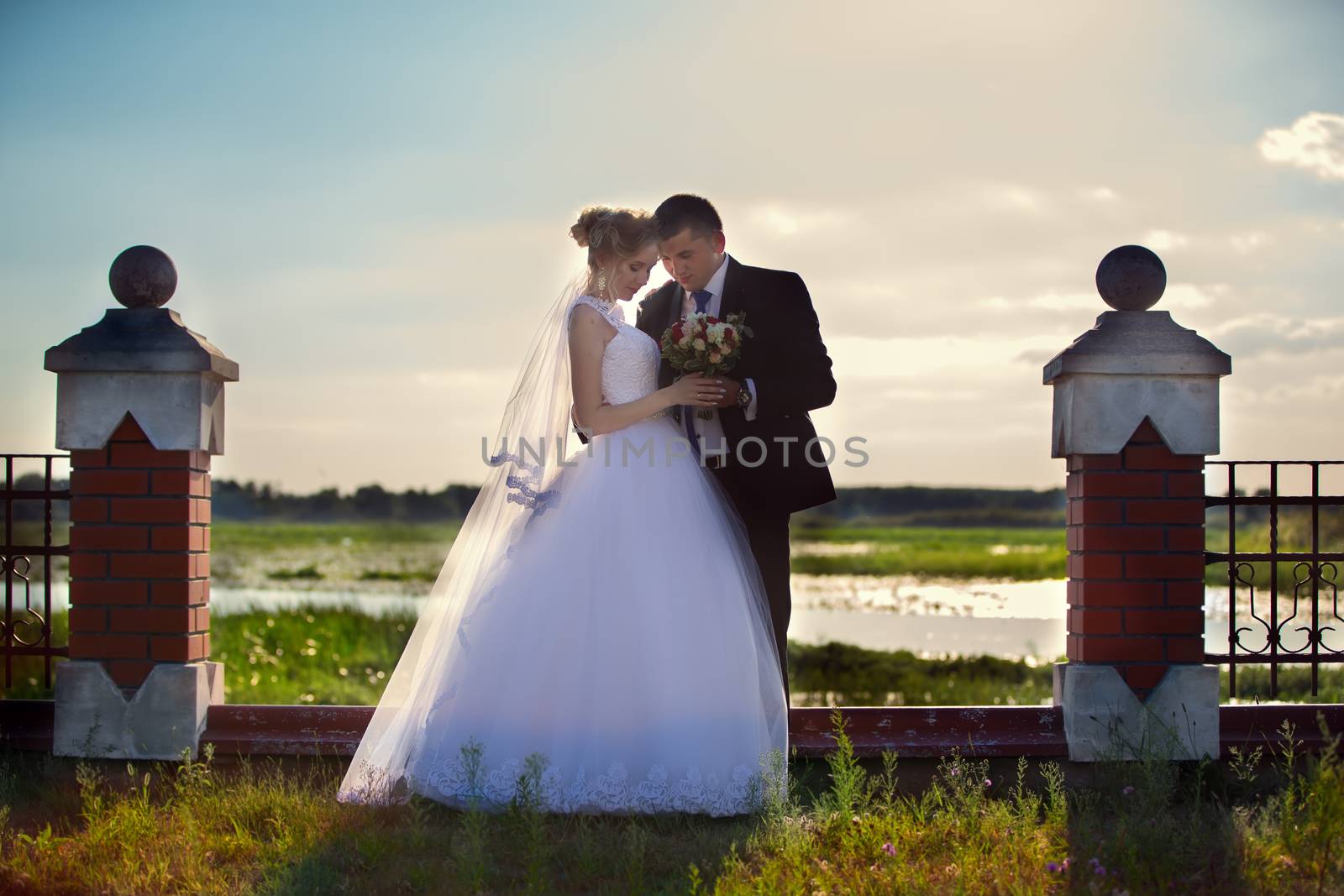 Bride and groom on a wedding walk