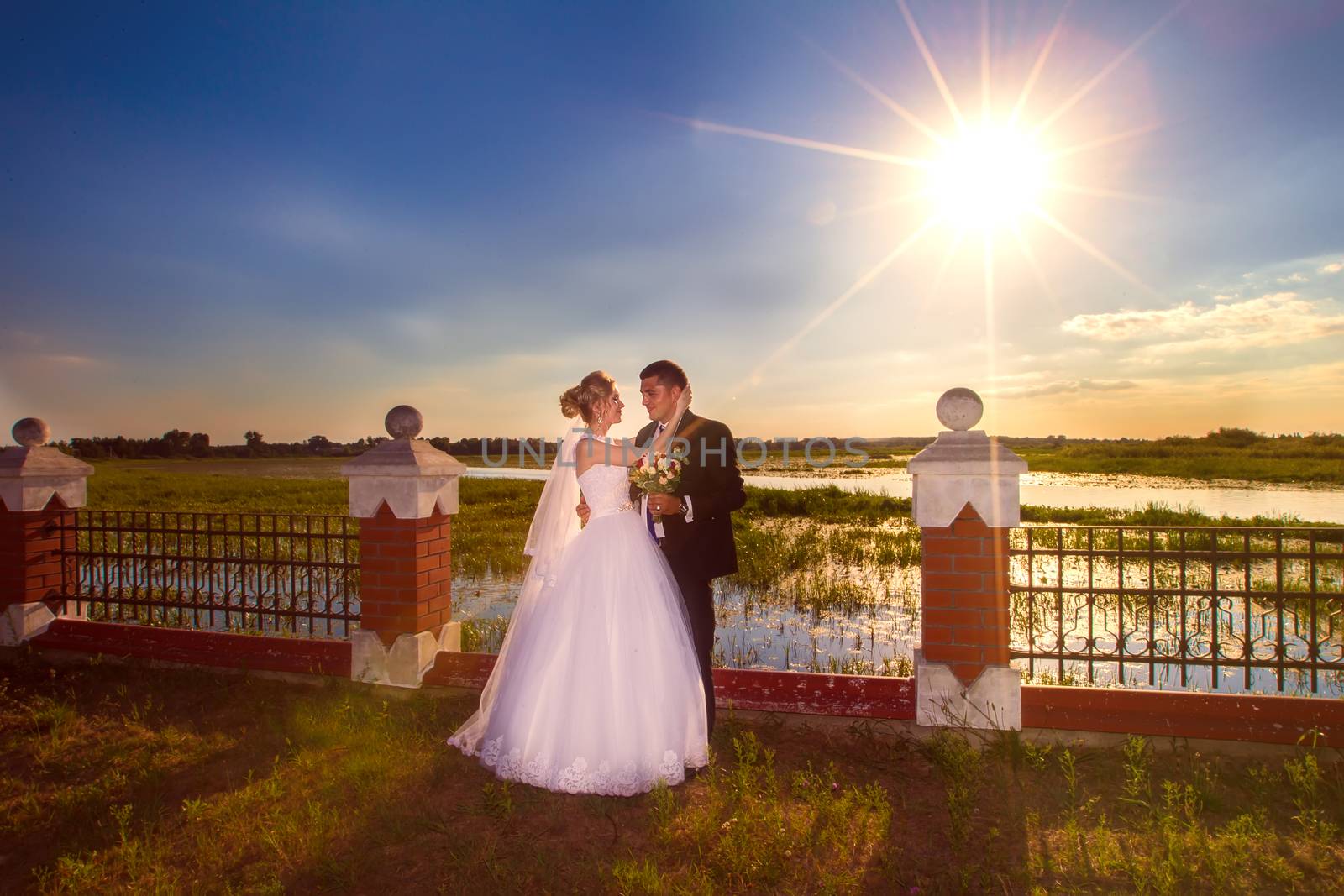 Bride and groom on a wedding walk