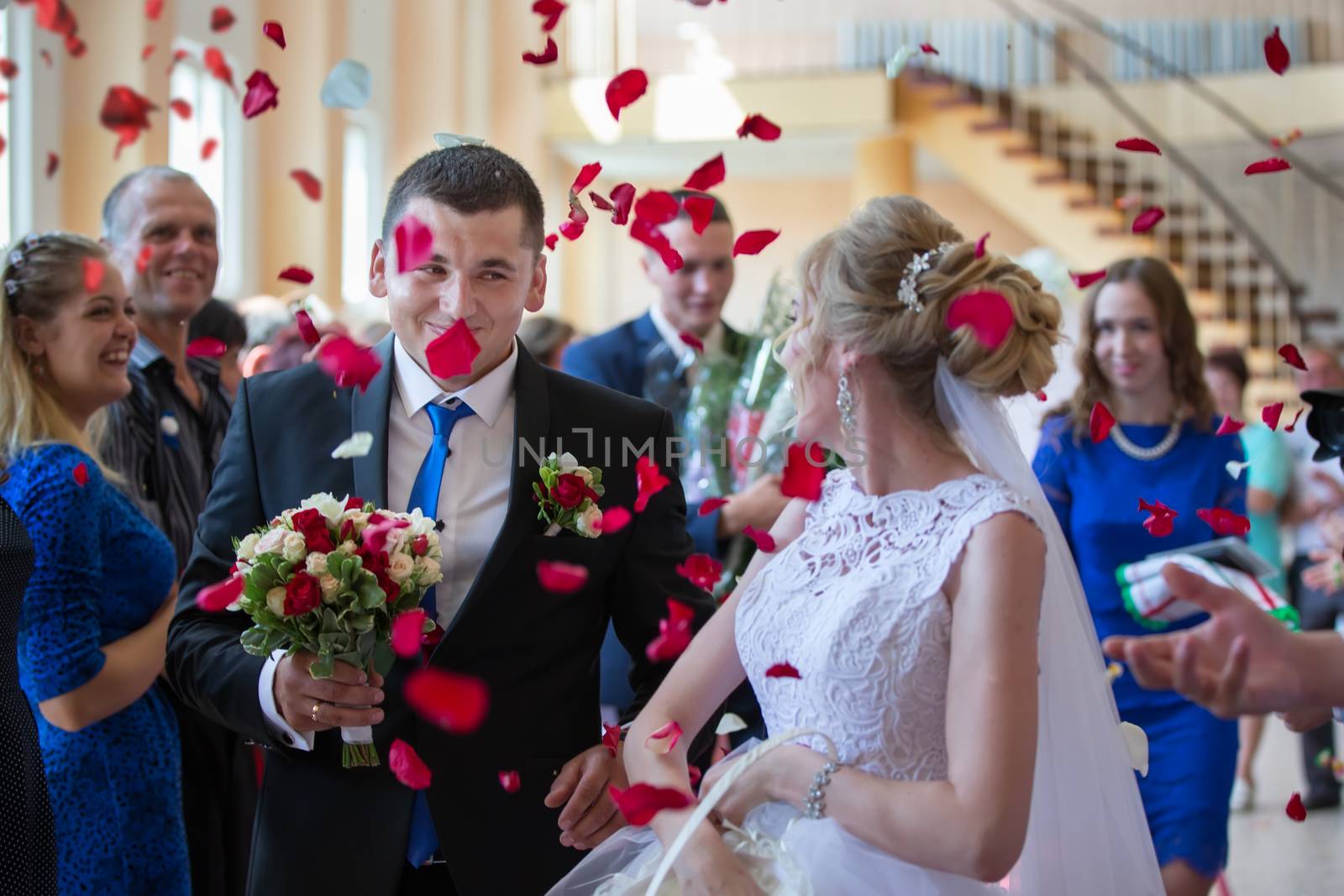 Bride and groom on a wedding walk