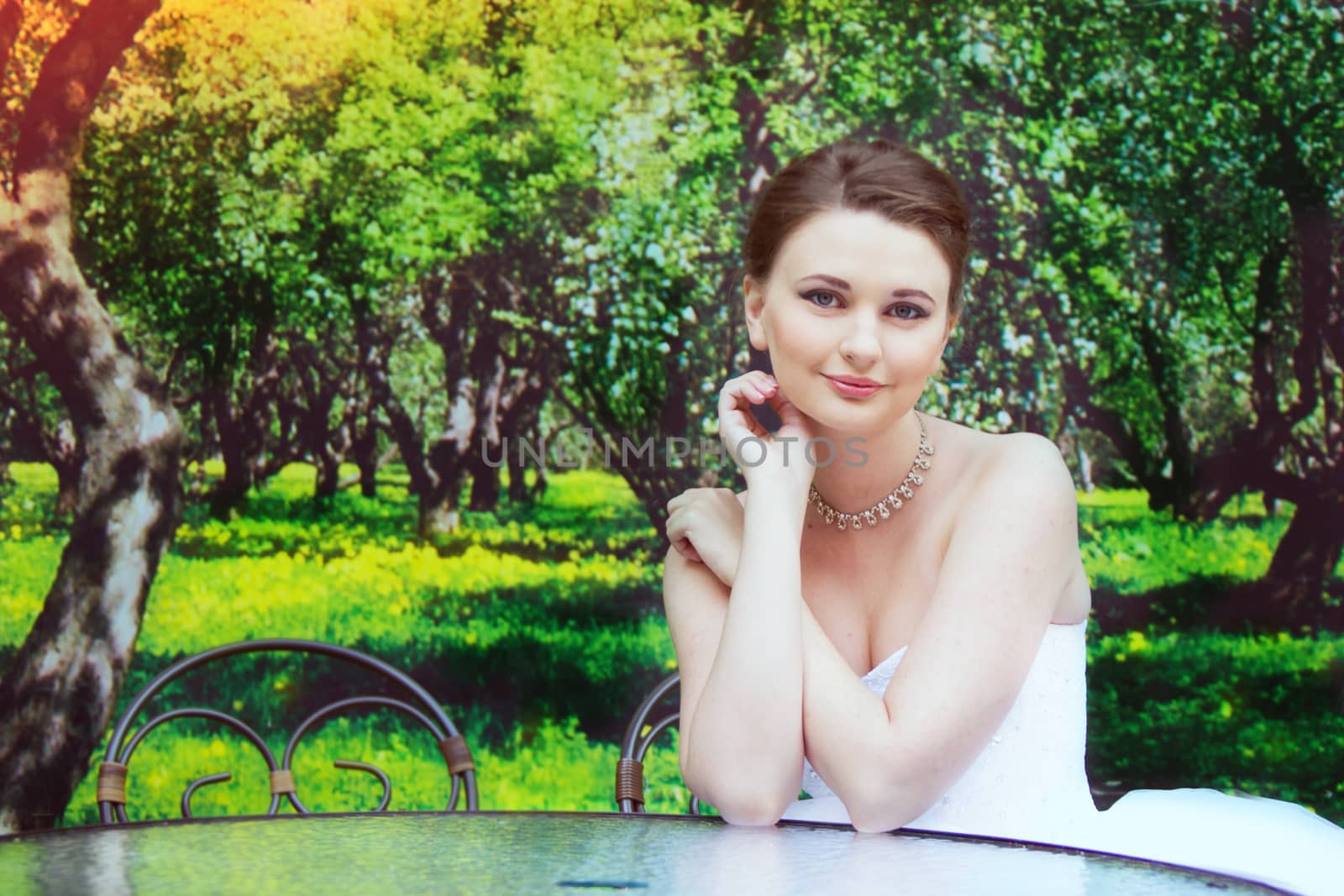 Russia, Moscow, Izmaylovsky Park, August 27, 2017. International Photo Festival.Portrait of the bride. Bride in the summer garden.