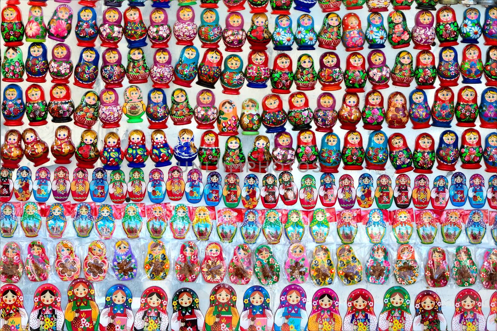 Russia, Moscow, Izmaylovsky Park, August 27, 2017. International Photo Festival.Many nested dolls. Nesting dolls