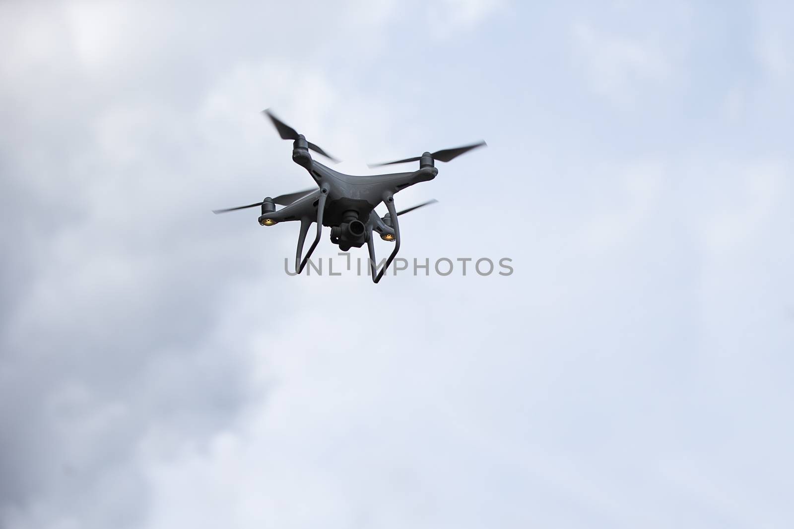 Russia, Moscow, Izmaylovsky Park, August 27, 2017. International Photo Festival.Drone helicopter.