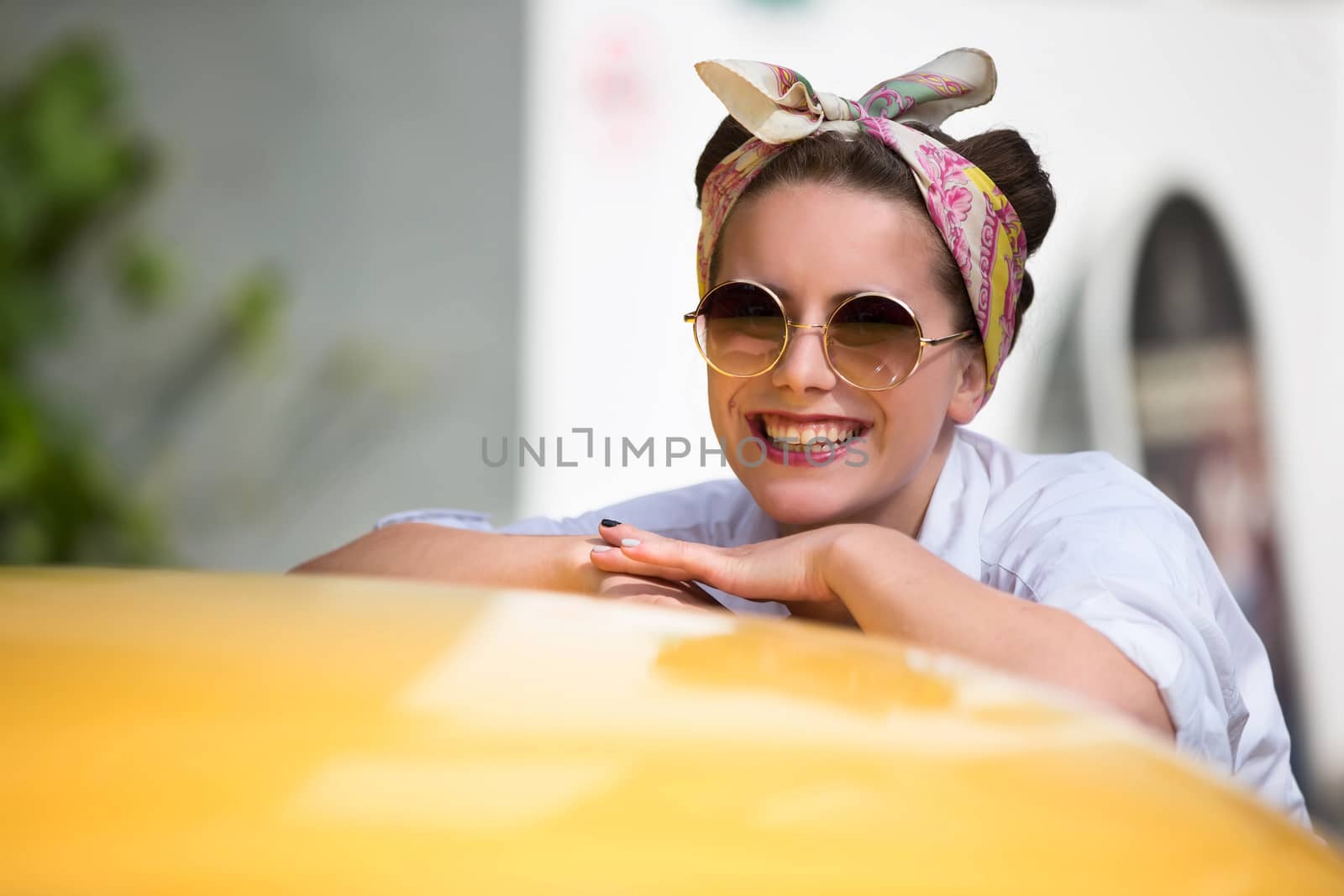 Russia, Moscow, Izmaylovsky Park, August 27, 2017. International Photo Festival.Portrait of a model in the style of the fifties