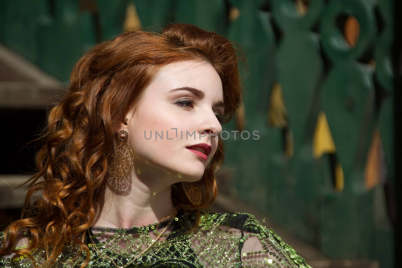 Russia, Moscow, Izmaylovsky Park, August 27, 2017. International Photo Festival.Red-haired woman