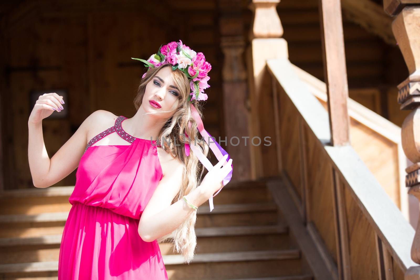 Russia, Moscow, Izmaylovsky Park, August 27, 2017. International Photo Festival.A Ukrainian girl in a wreath on her head.