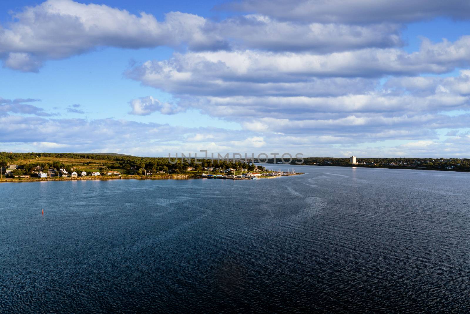 Homes along the coast of Nova Scotia, near Sydney