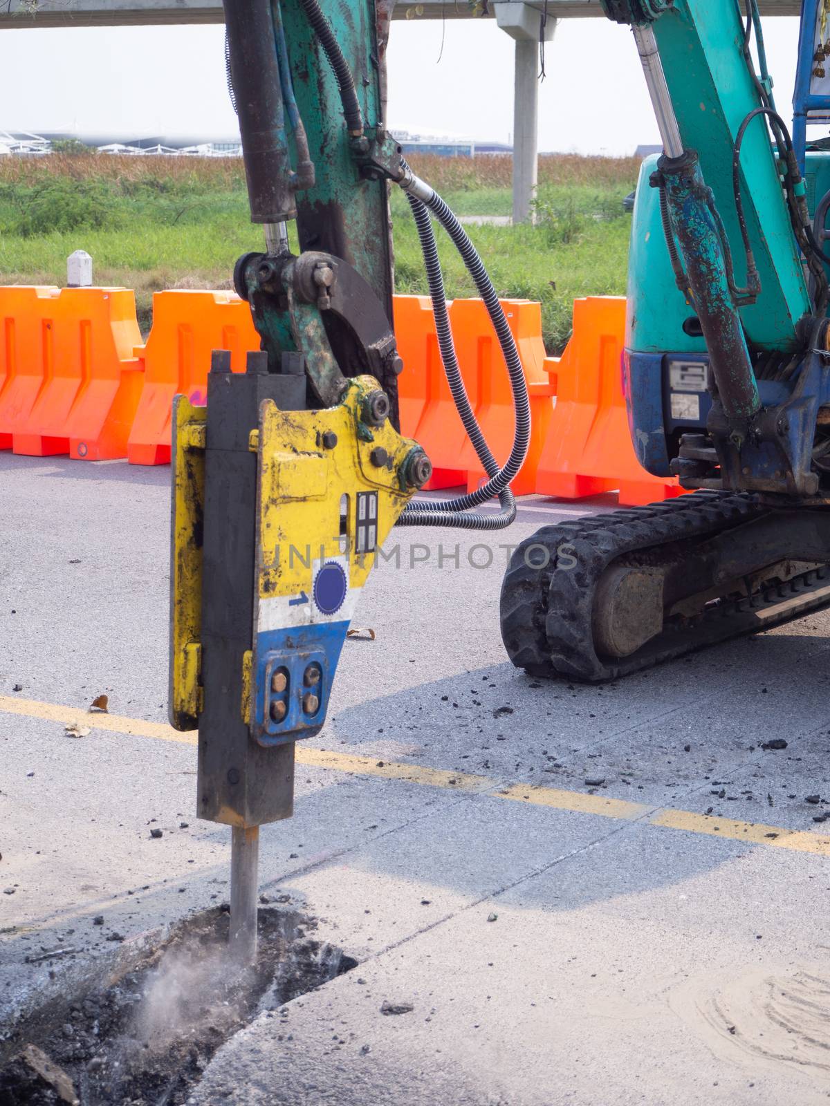 Road works  building site excavator