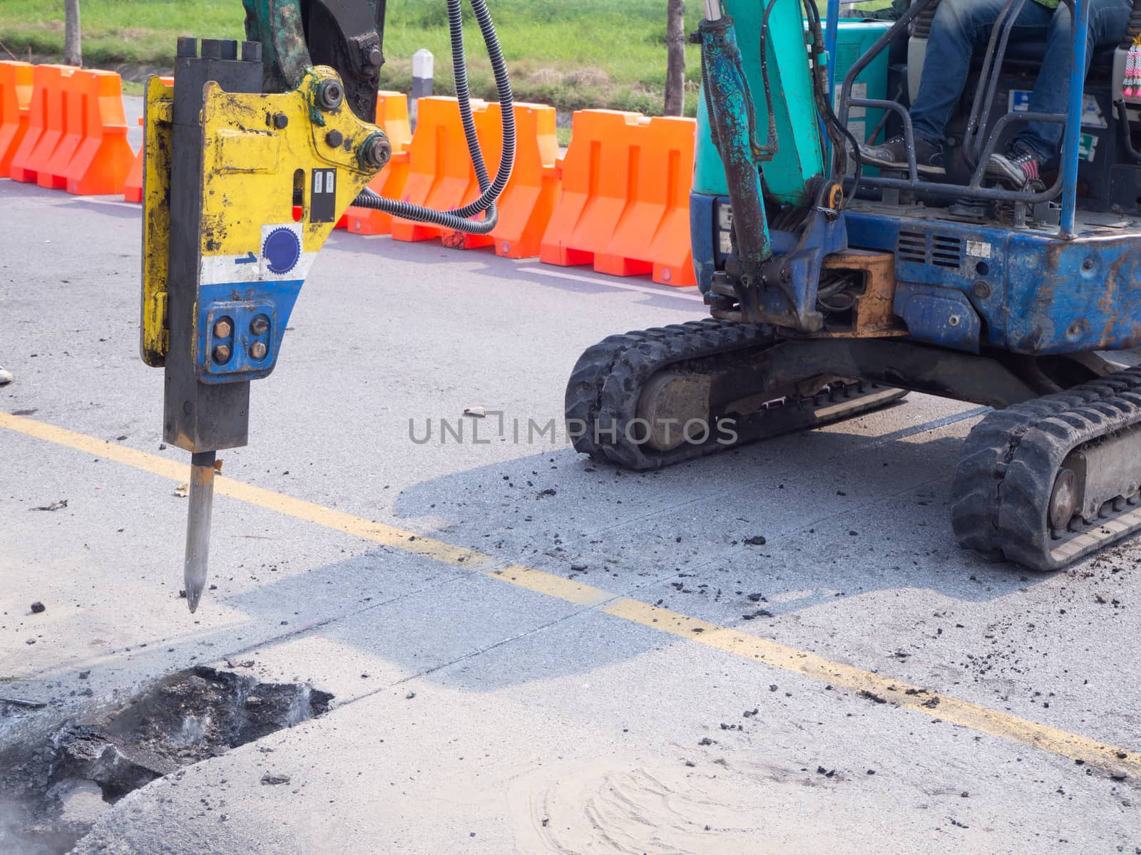 Road works  building site excavator