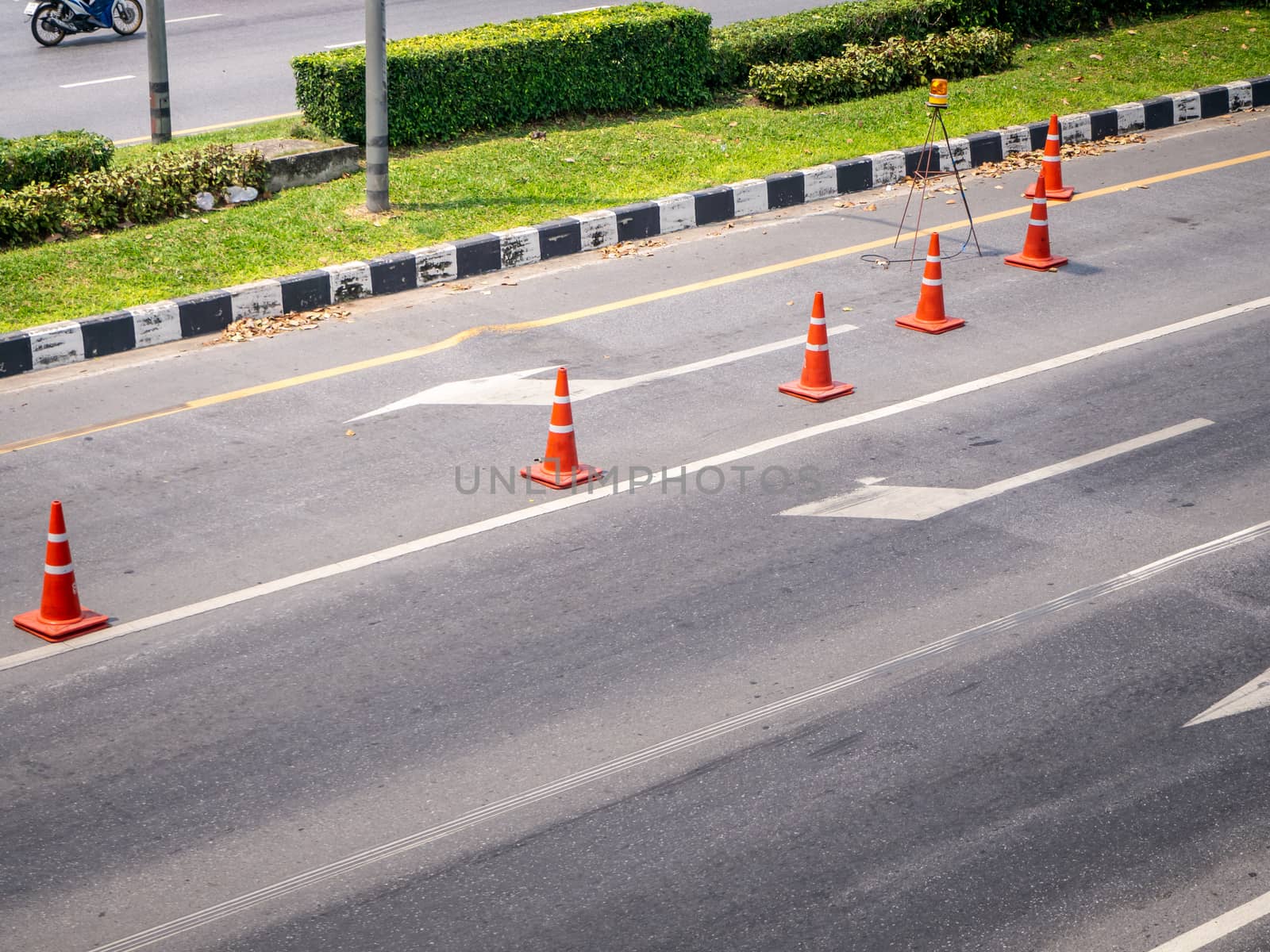 plastic road fencing on the street of a modern