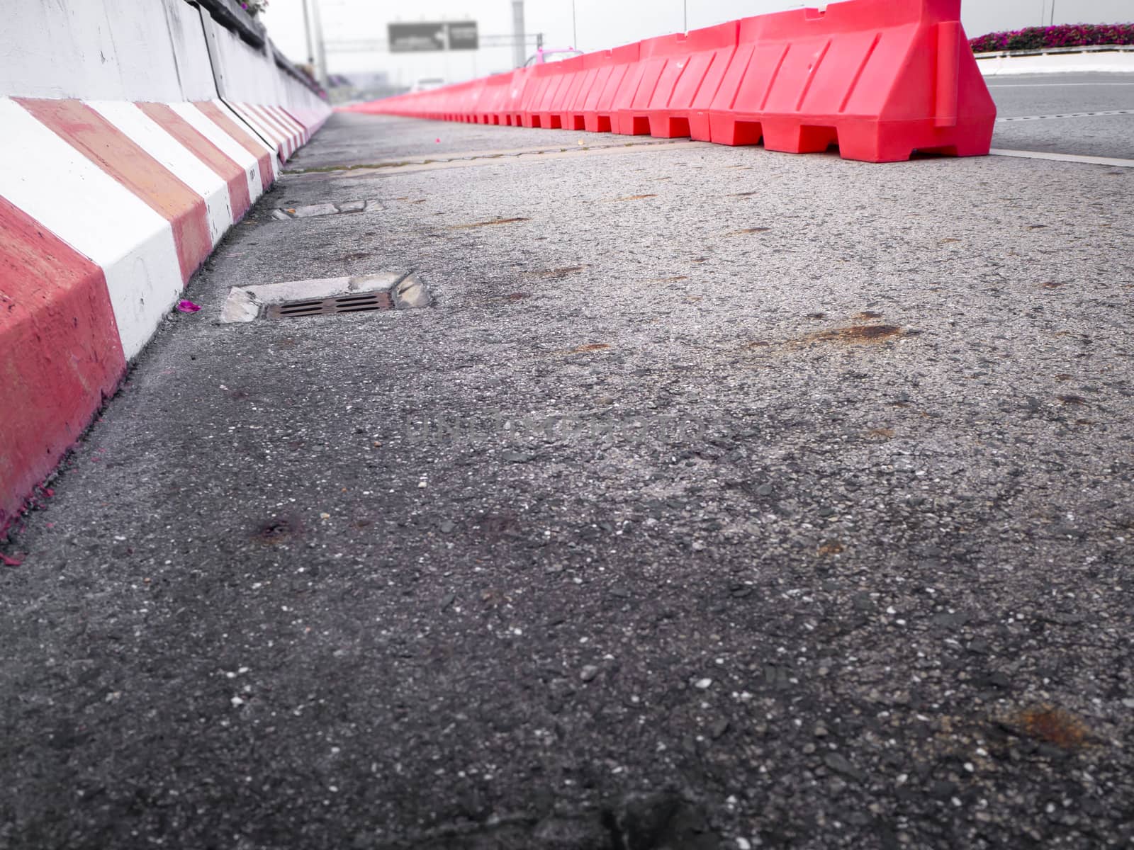 plastic road fencing on the street of a modern