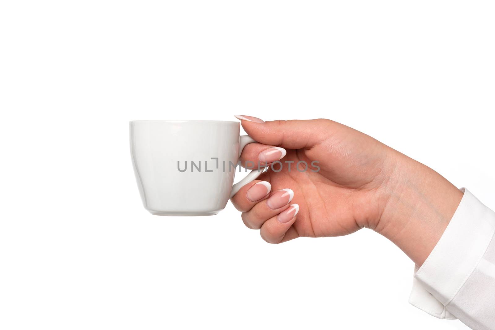 Woman hand with a white cup by wdnet_studio