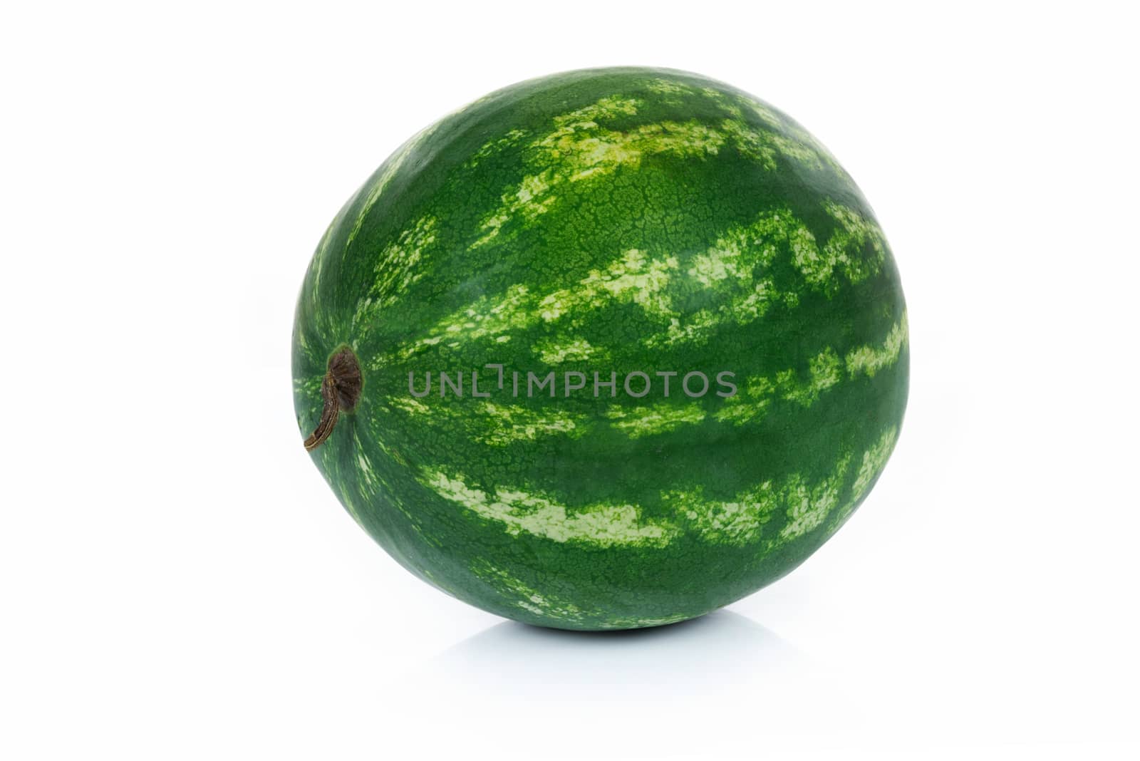 Single whole watermelon isolated on a white background in close-up