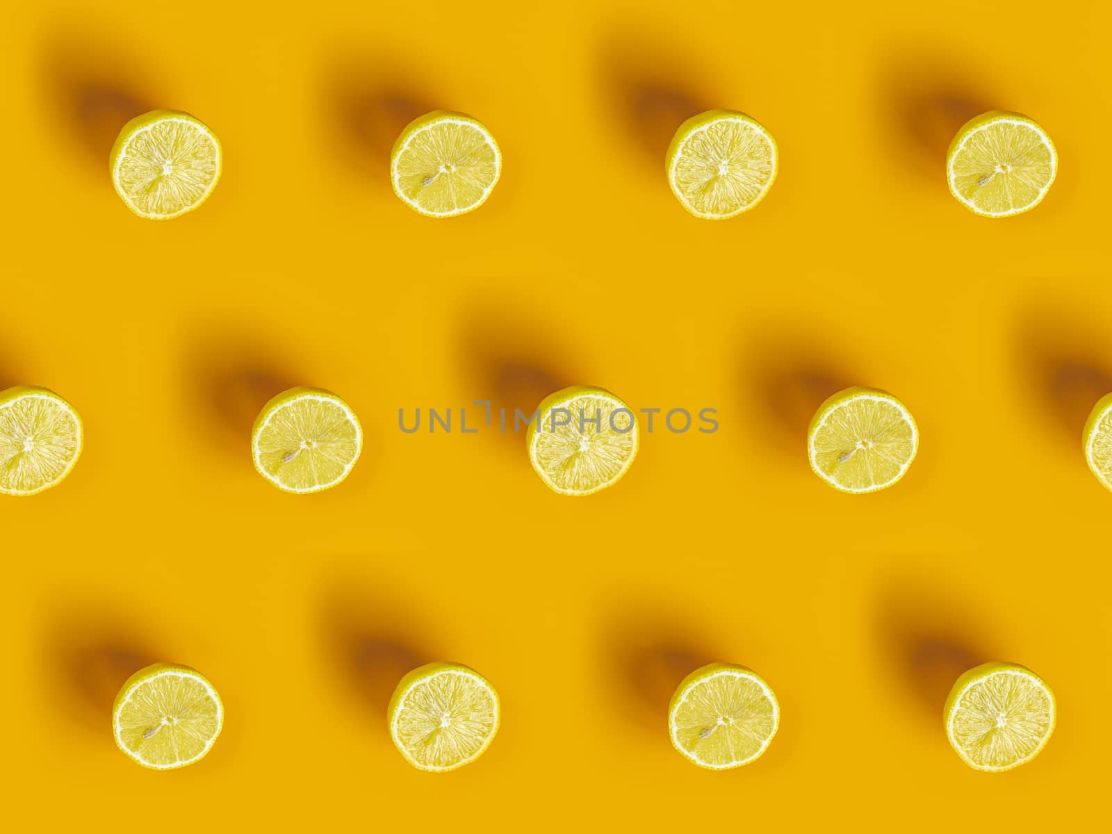 Lemon frame. Sliced citruses pattern on yellow background top. by ArtSvitlyna
