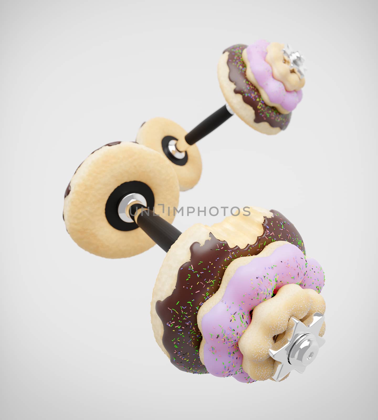 Dumbbell or barbell in the shape of donut on white background. by SaitanSainam