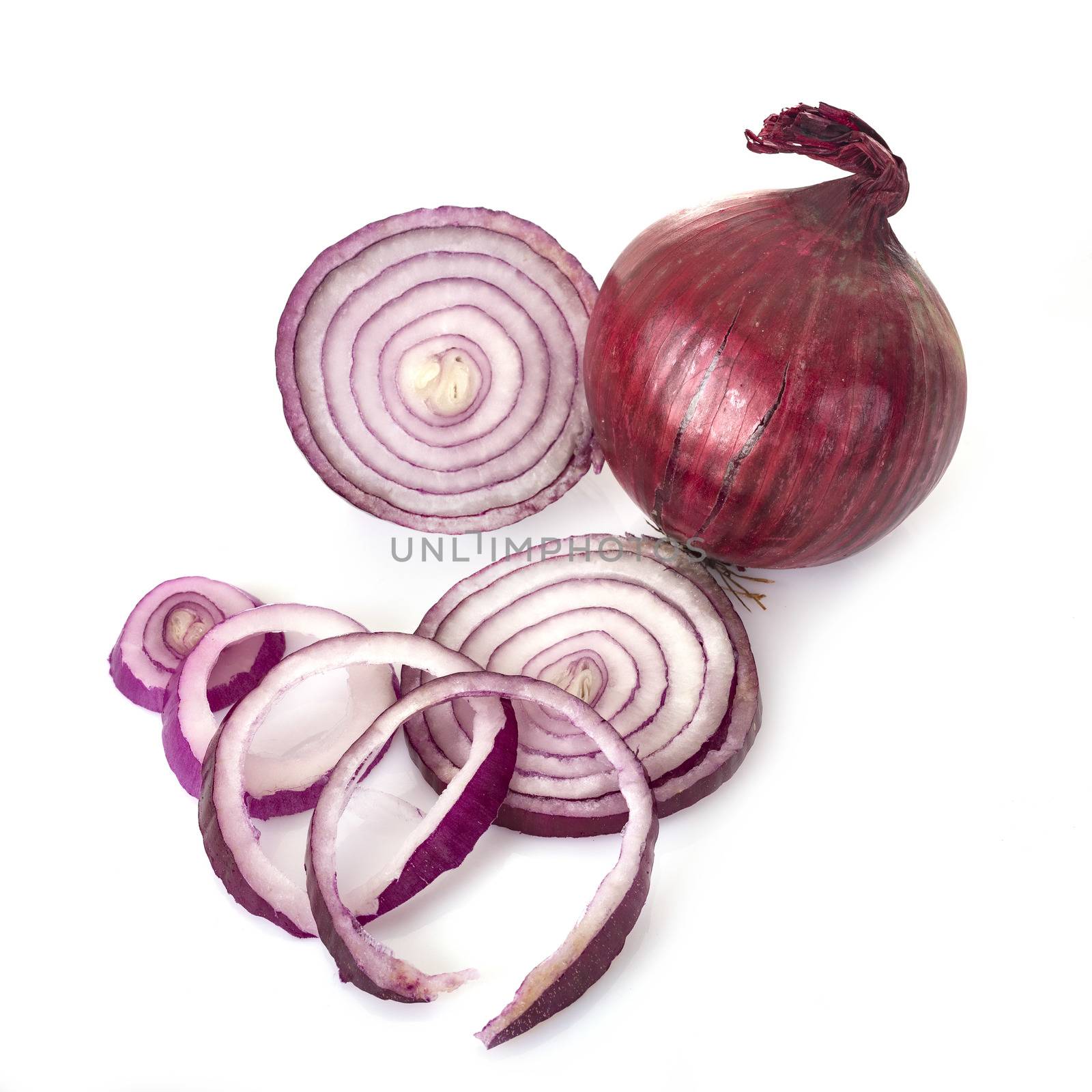 red onion in front of white background