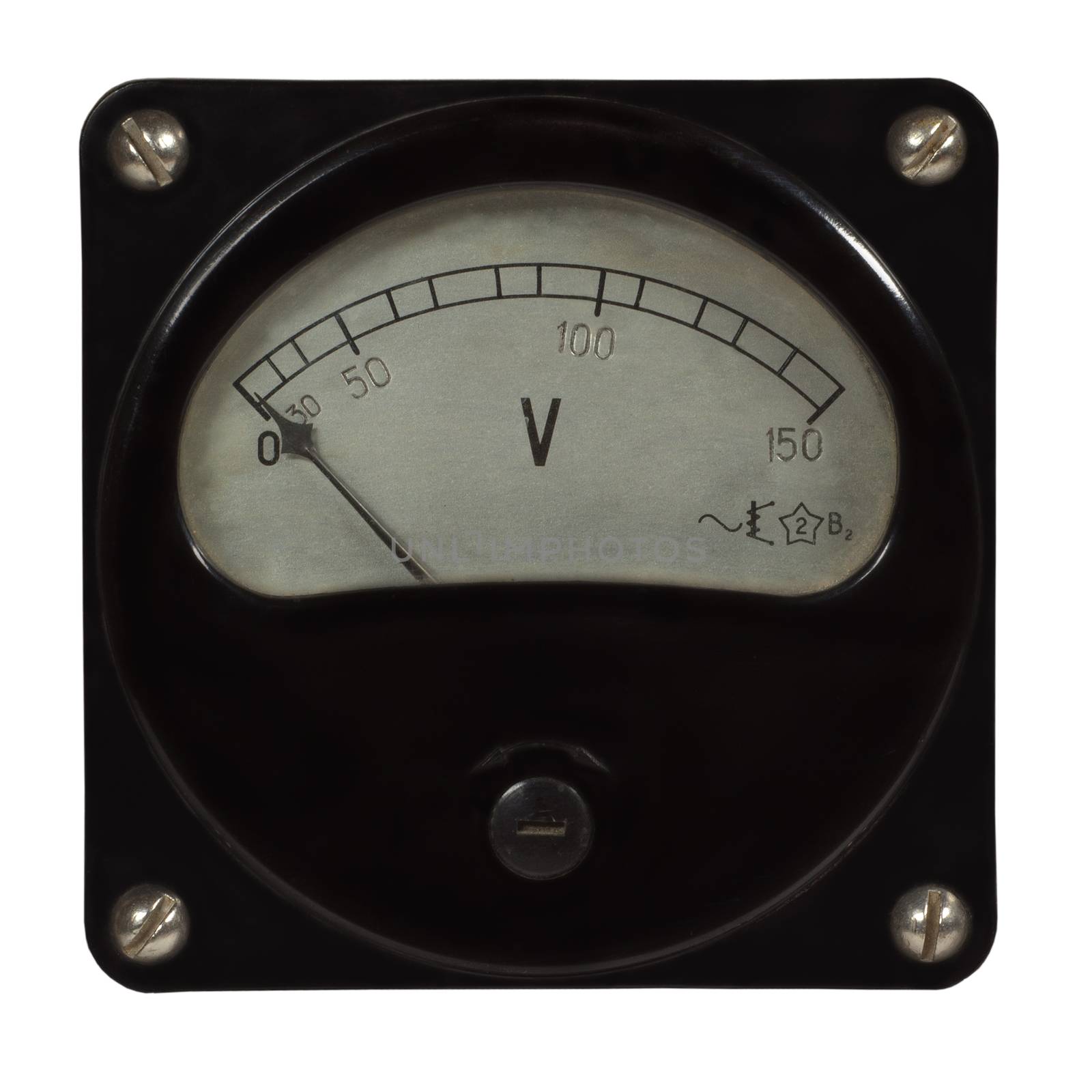 retro old voltmeter isolated on white background