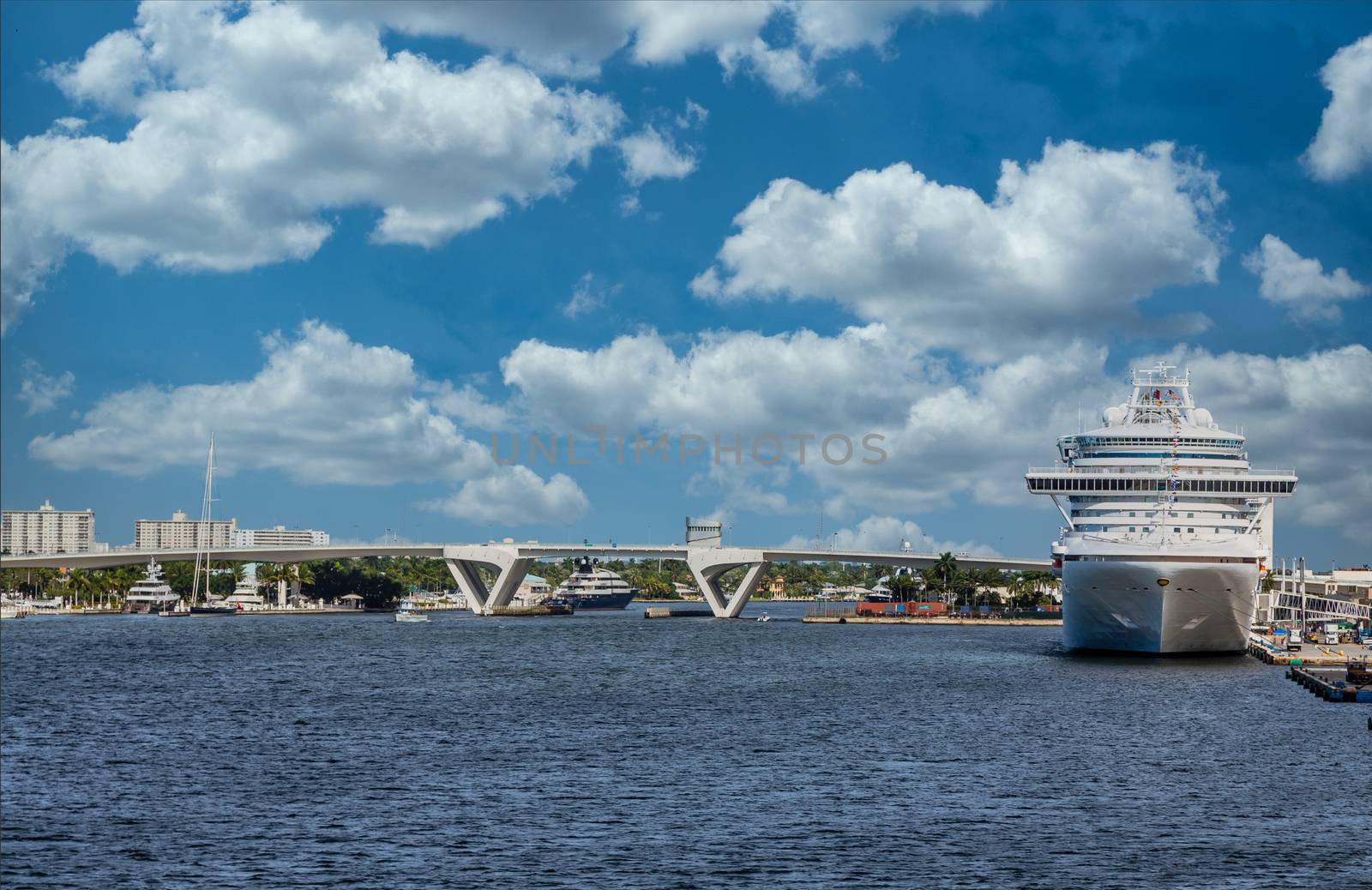 Cruise Ship docked near drawbridge in Fort Lauderdale