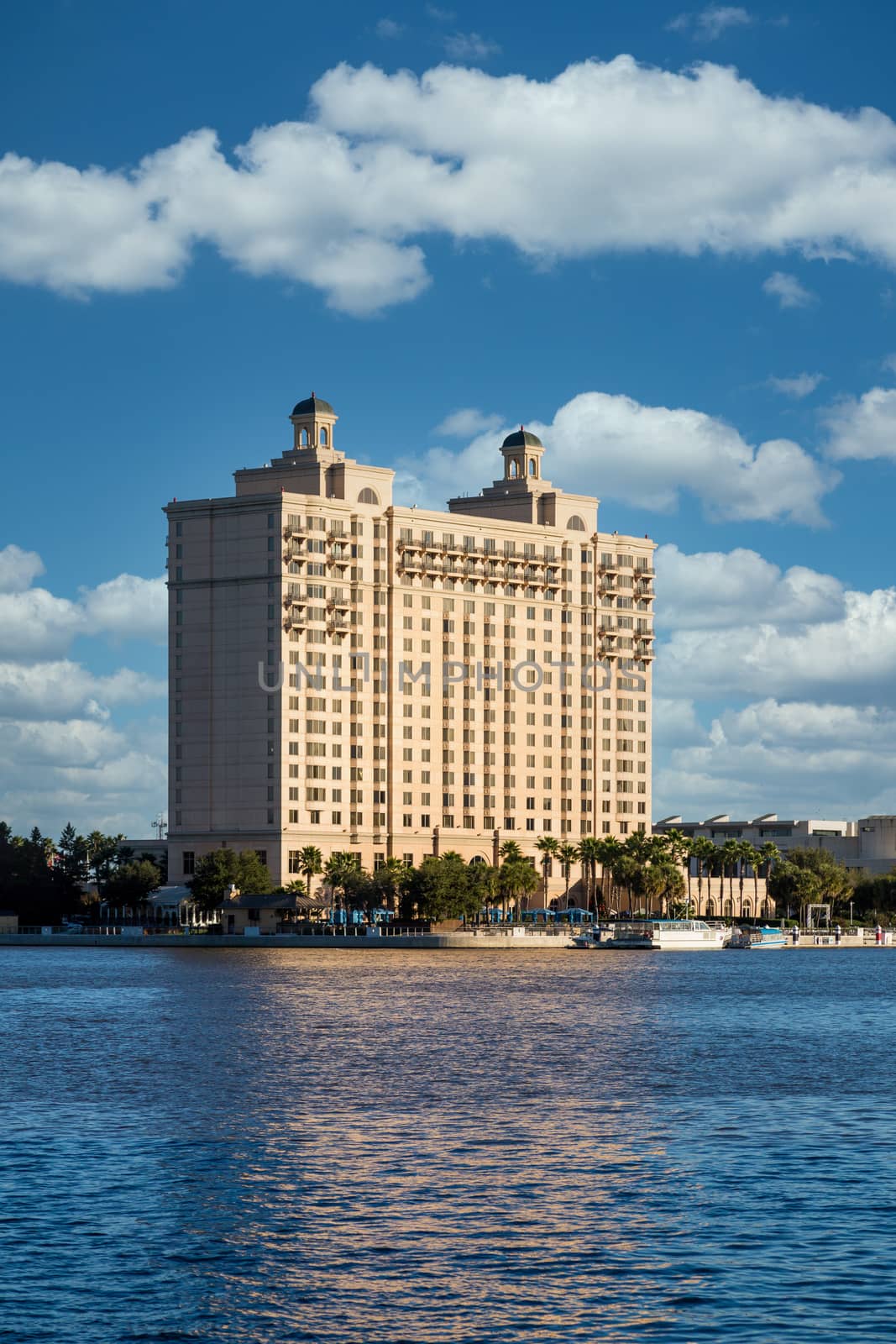 A modern hotel and convention center on the bank of the Savannah River in Georgia