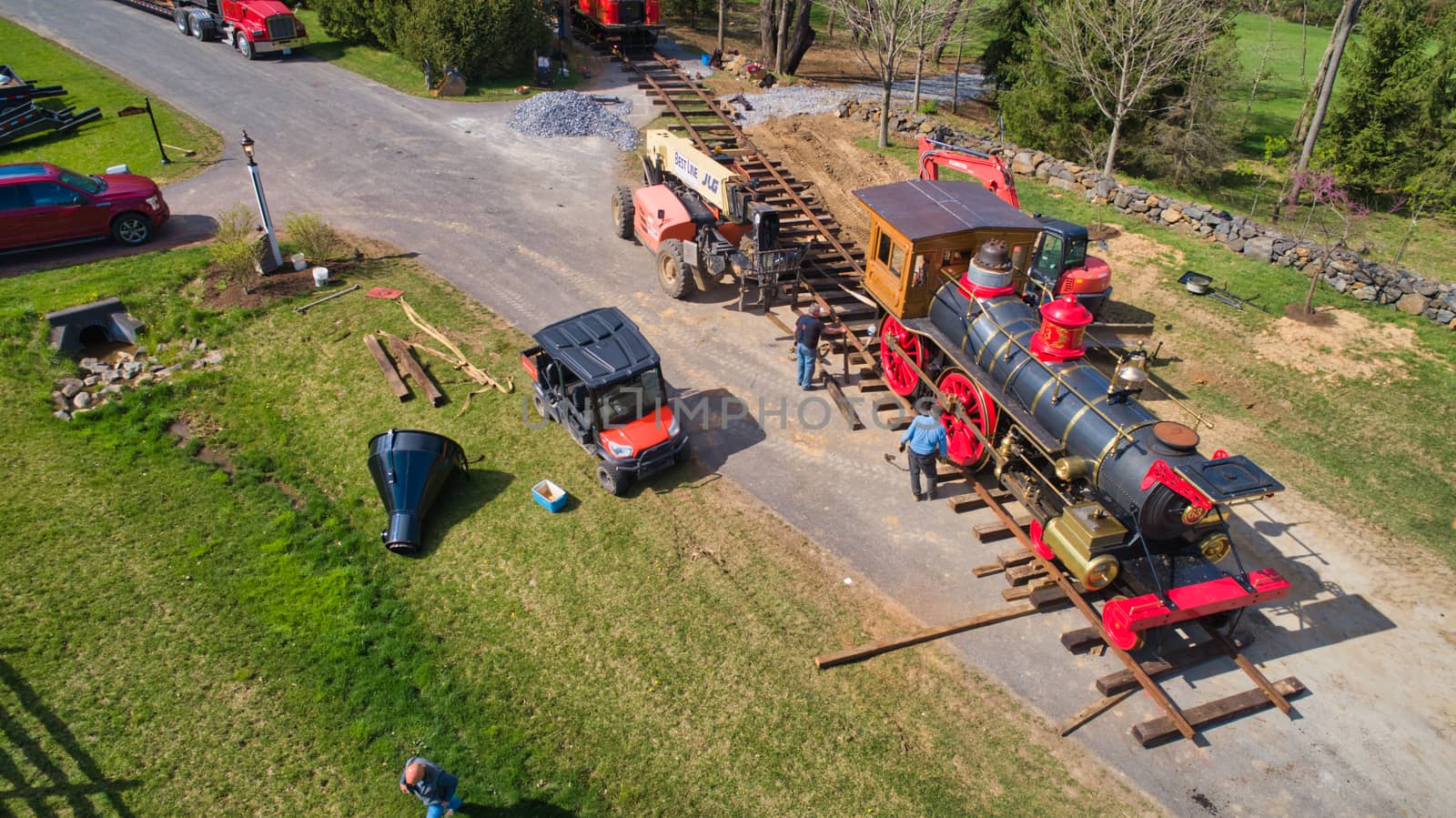 Elizabethtown, PA - April 2019: Abe Lincoln Funeral Train Being Loaded onto the Track