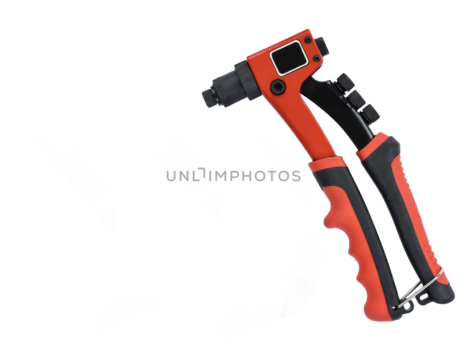 New red professional riveting gun on isolated white background