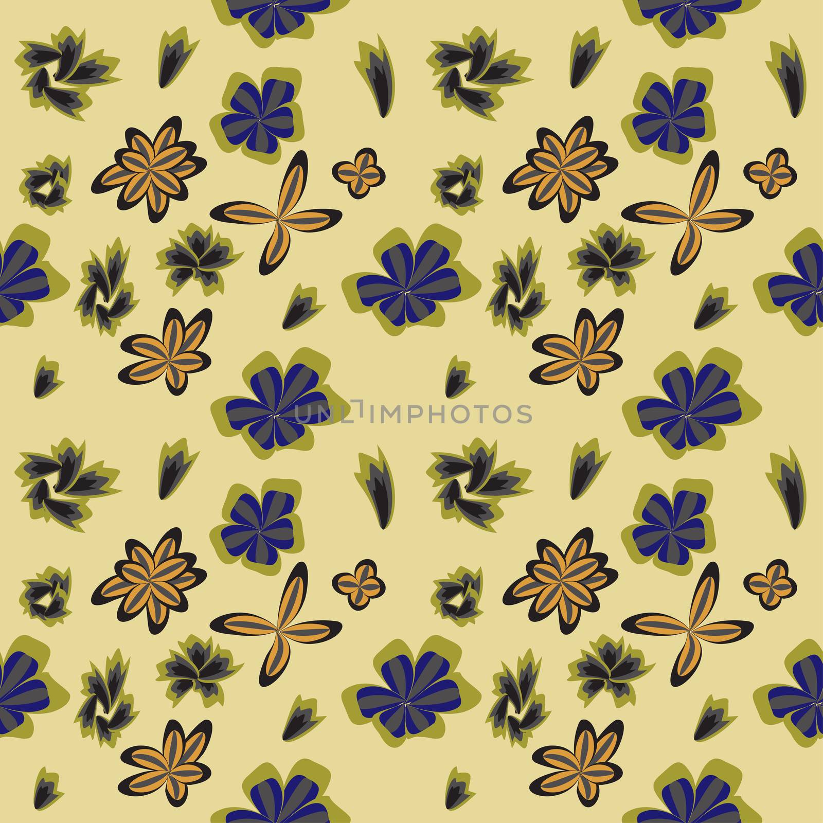 seamless pattern with leaves and flowers doodling style by eskimos