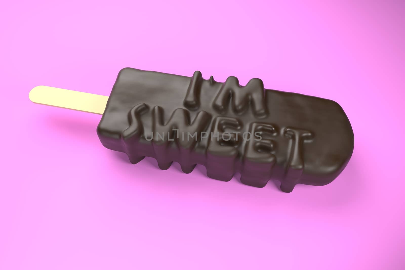 I'm Sweet text on classic chocolate ice cream isolated on pink background 3d illustration.