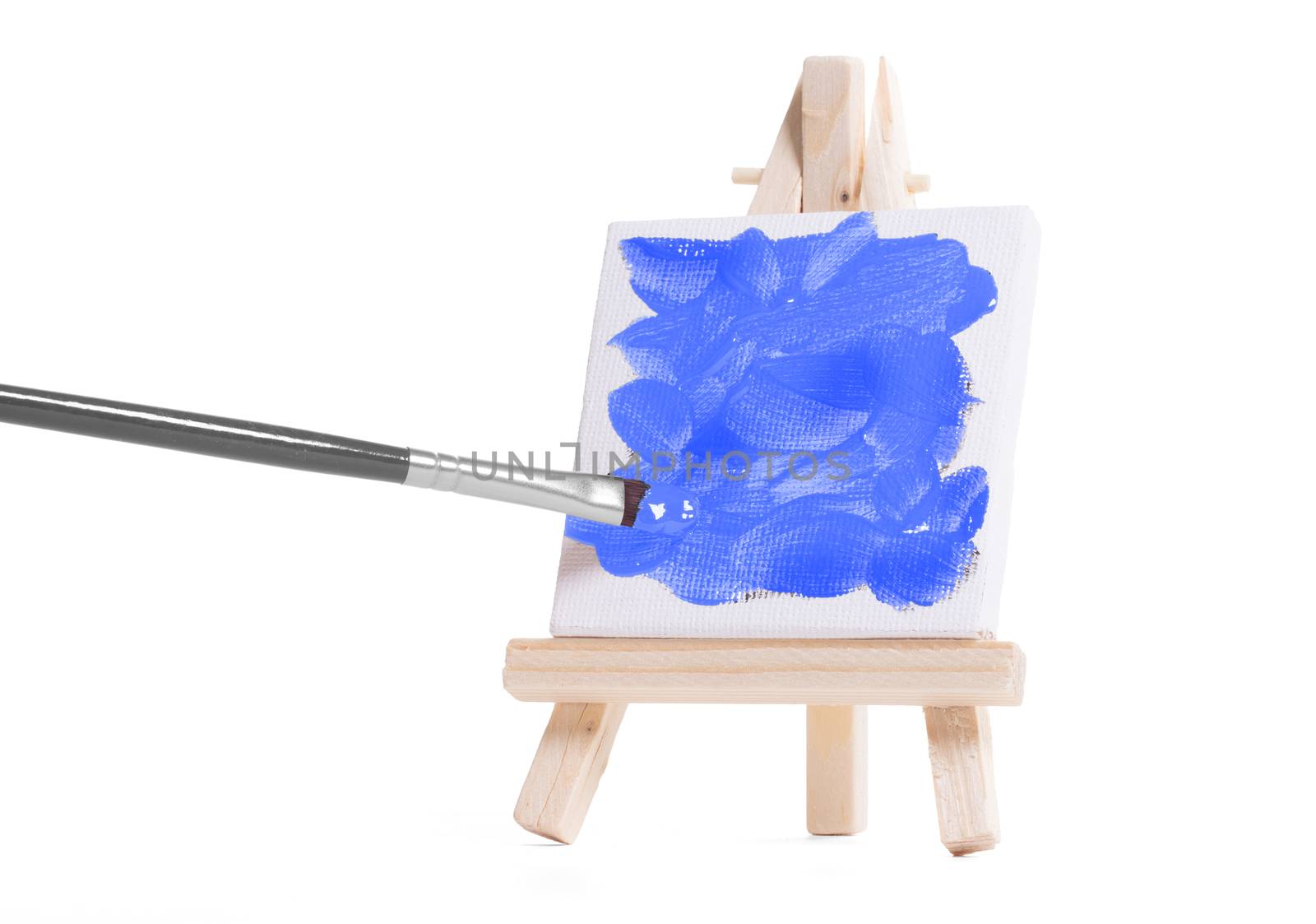 Miniature tripod for painting, painting in blue