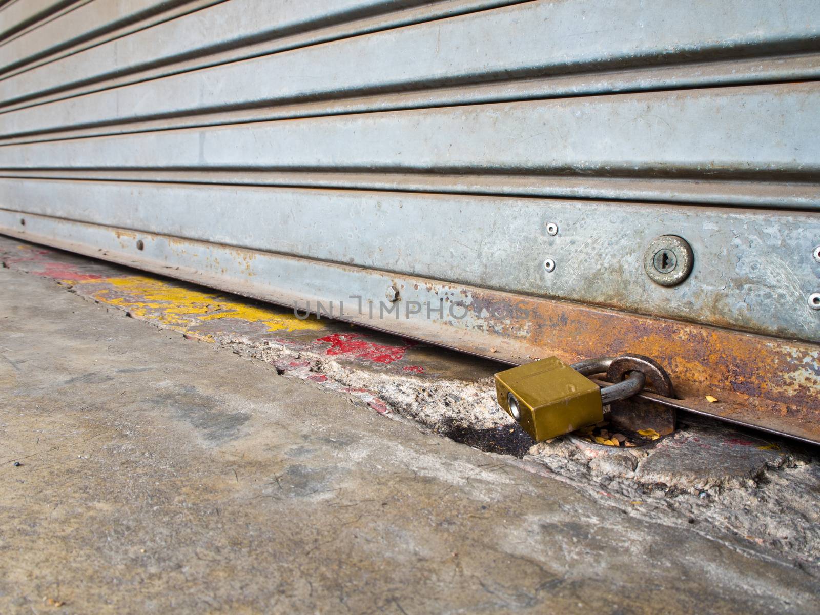 Roll garage gate is closed and locked