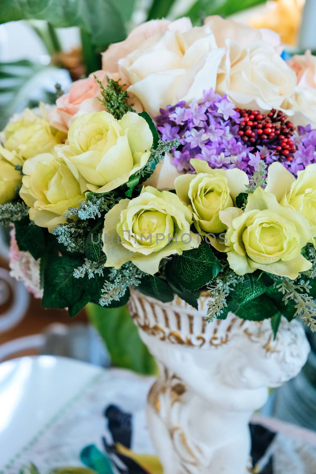 Floral background. artificial flowers in a colorful