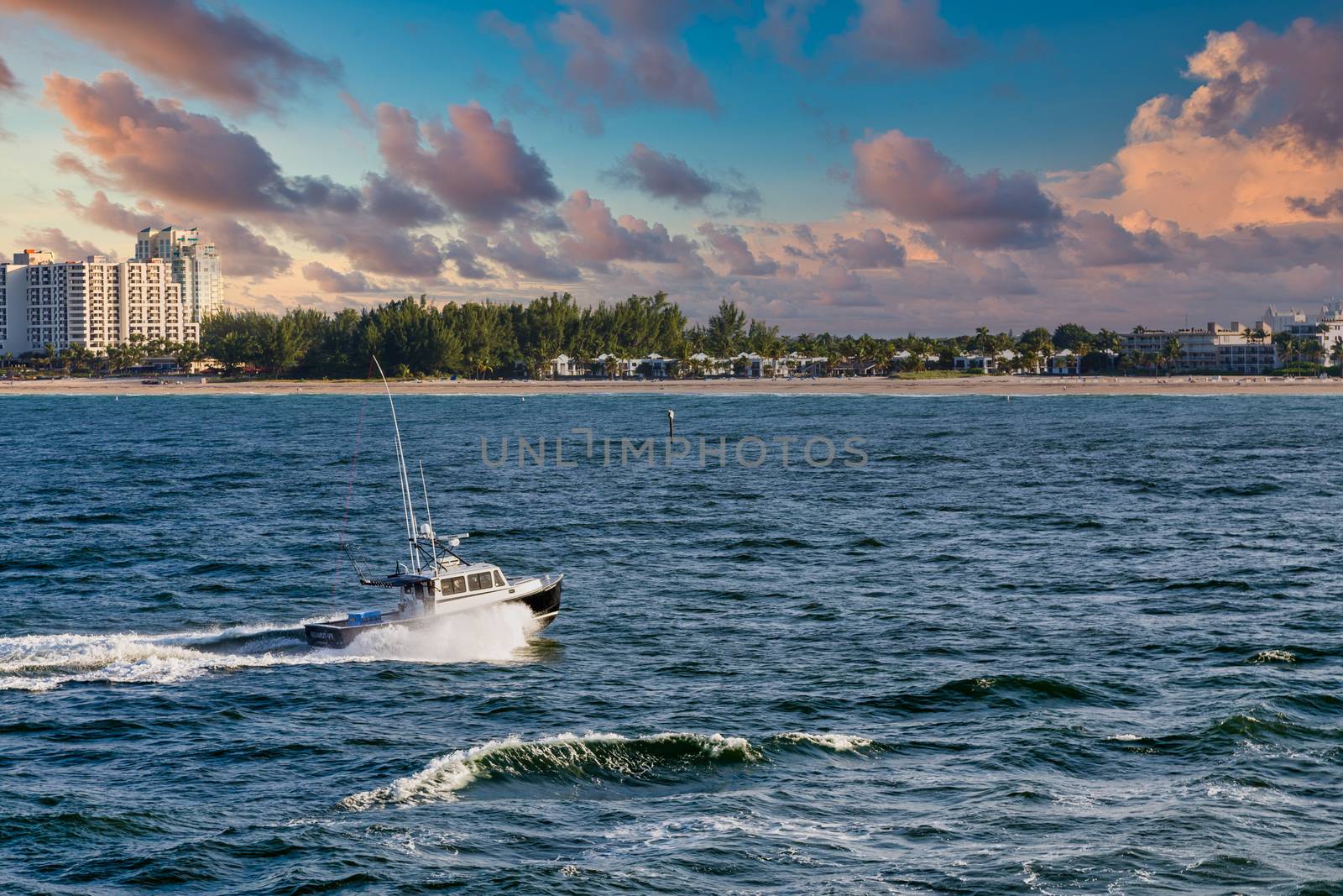 Fishing Boat Toward Florida Shore by dbvirago