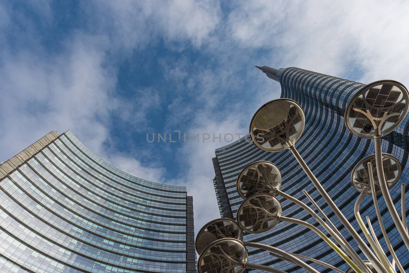 Urban landscape depicting skyscrapers with stained glass windows by brambillasimone