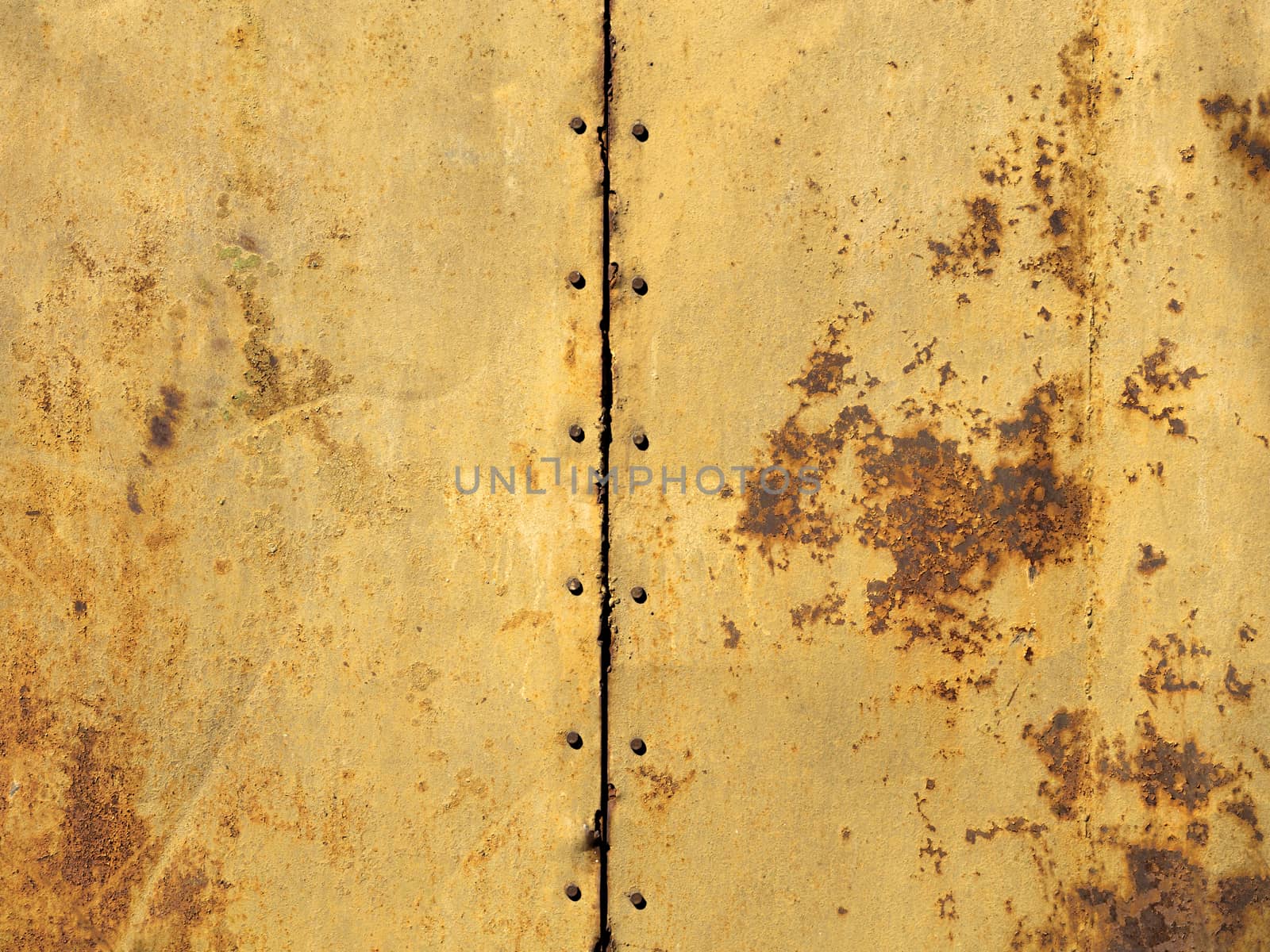 Rust on two old sheets of metal texture connected by bolts by Sergii