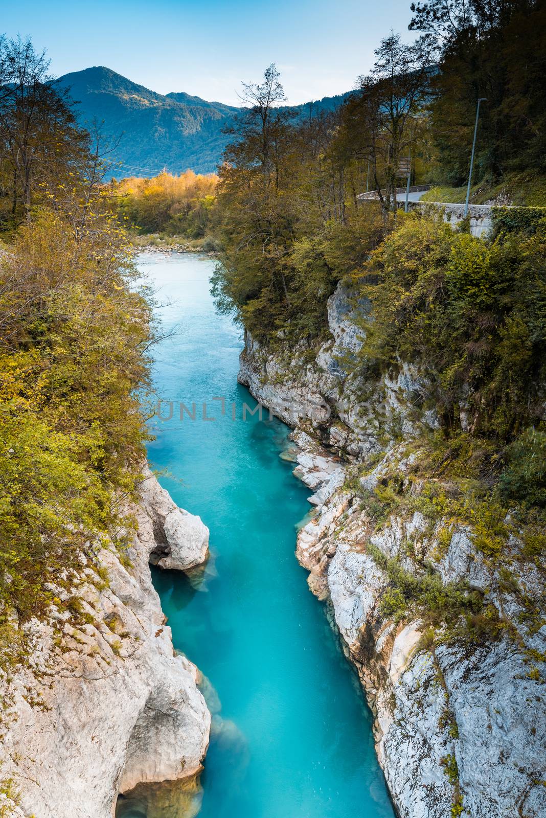 Pristine Soca River in Slovenia Triglav Park at Fall.