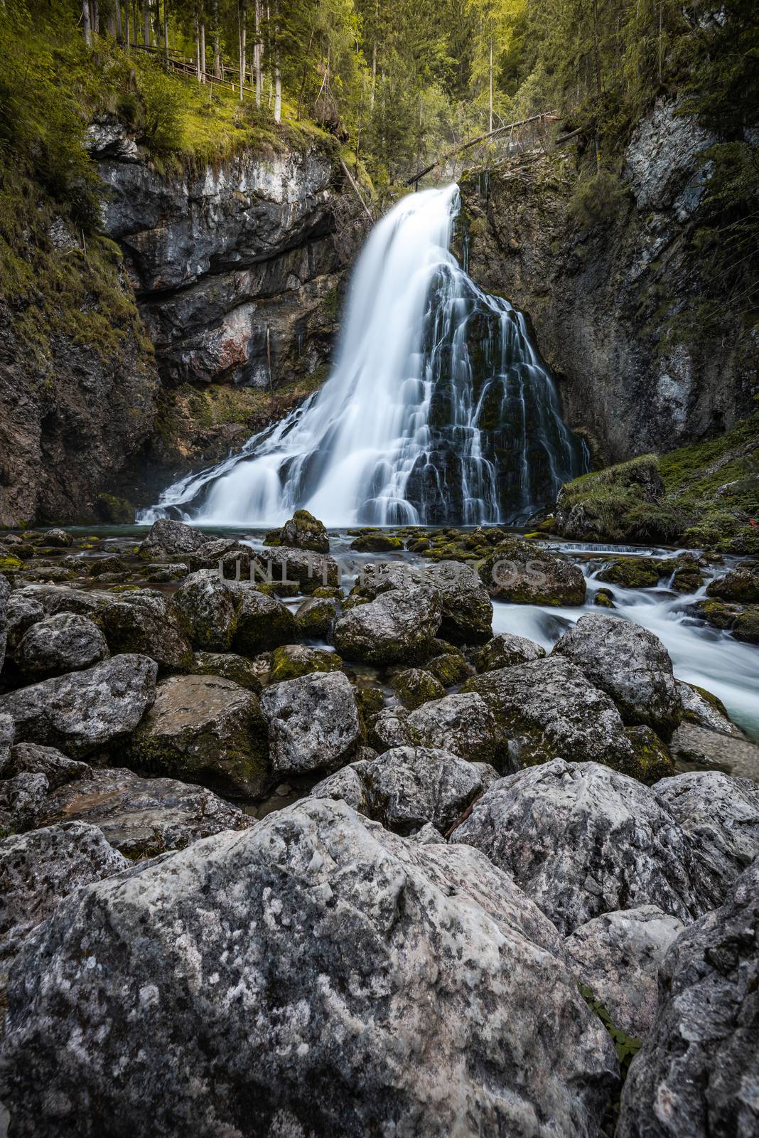 Gollinger Waterfall near Salzburg in Austria. Autumn Scenery in Nature.