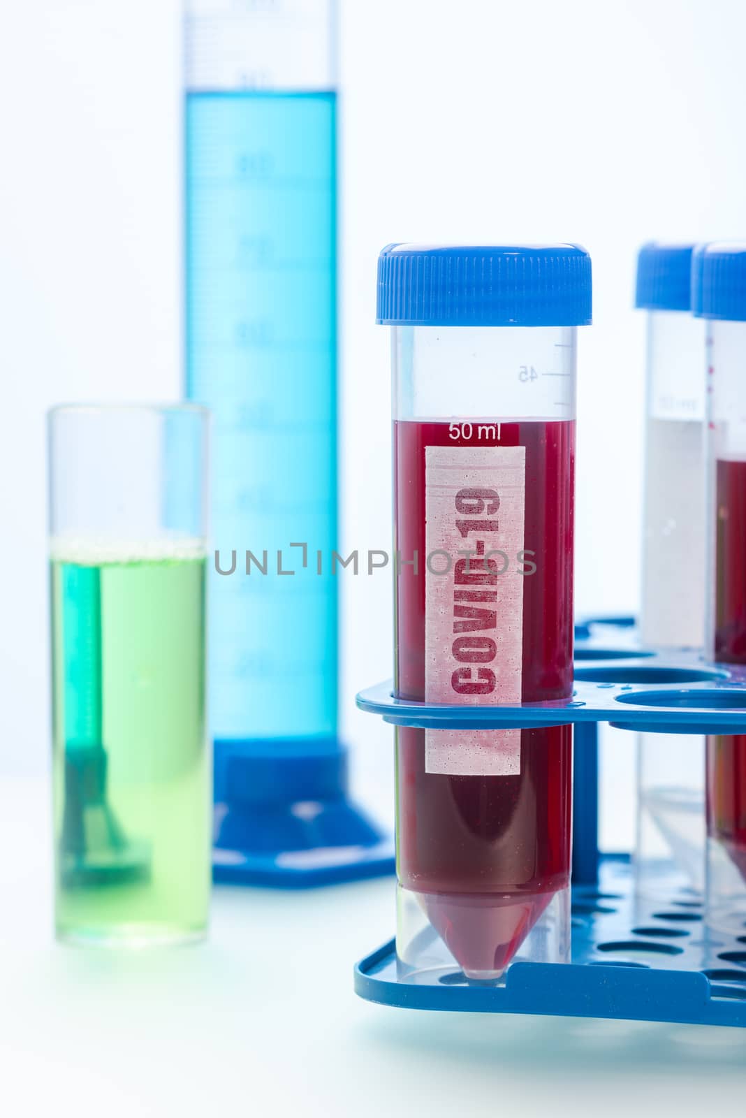 Labolatory Biochemistry Equipment on Table. Coronavirus Covie-19 Vaccine Research.