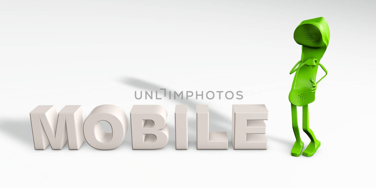 3d rendering of a telephone character being threatened from mobile technology isolated on white