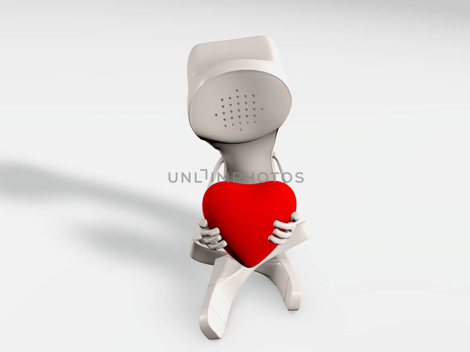 Telephone character being in love sitting with a heart in hands 3d rendering by F1b0nacci