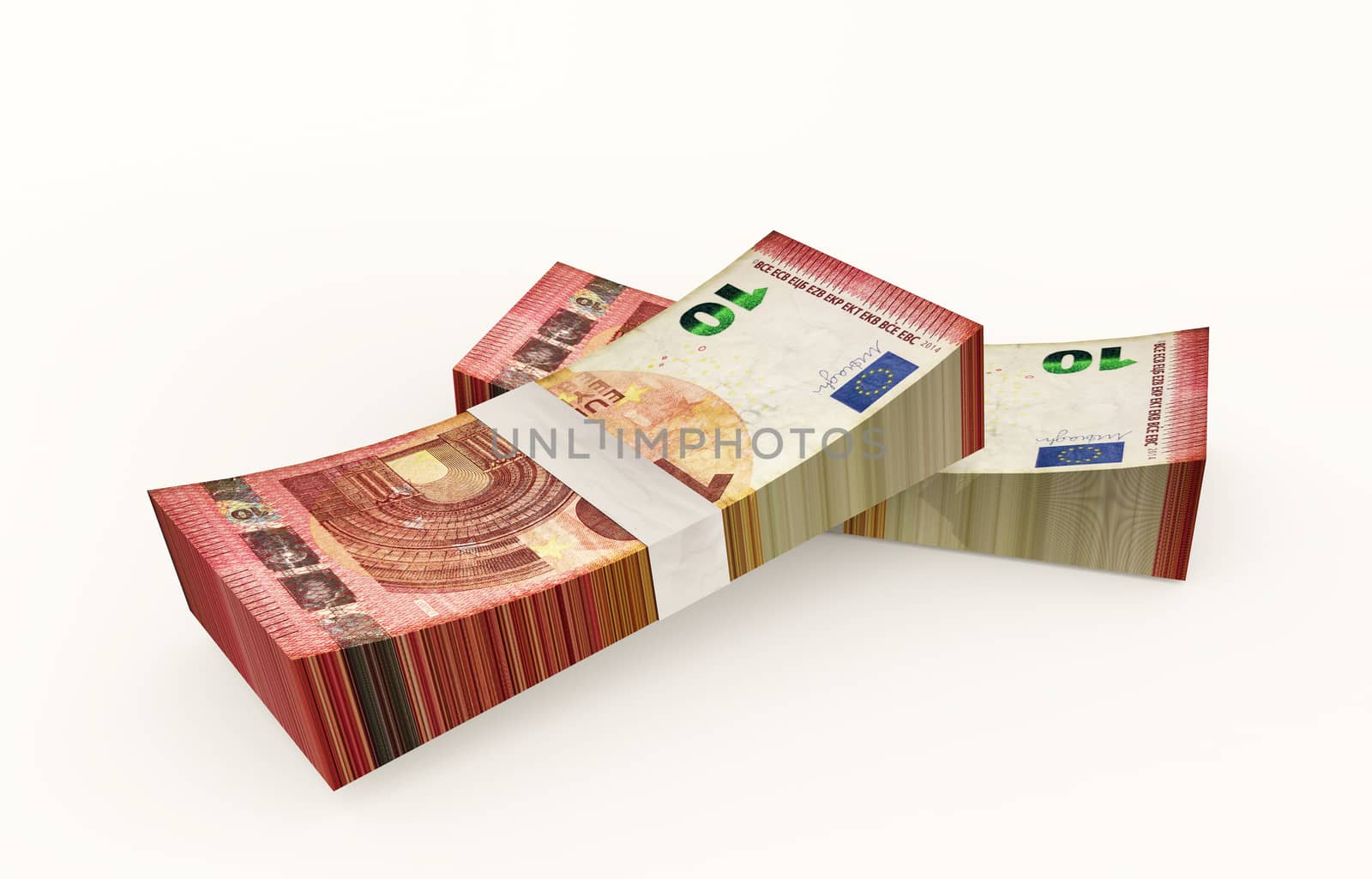 3d rendering Wad of EURO banknotes 3d rendered isolated on white by F1b0nacci