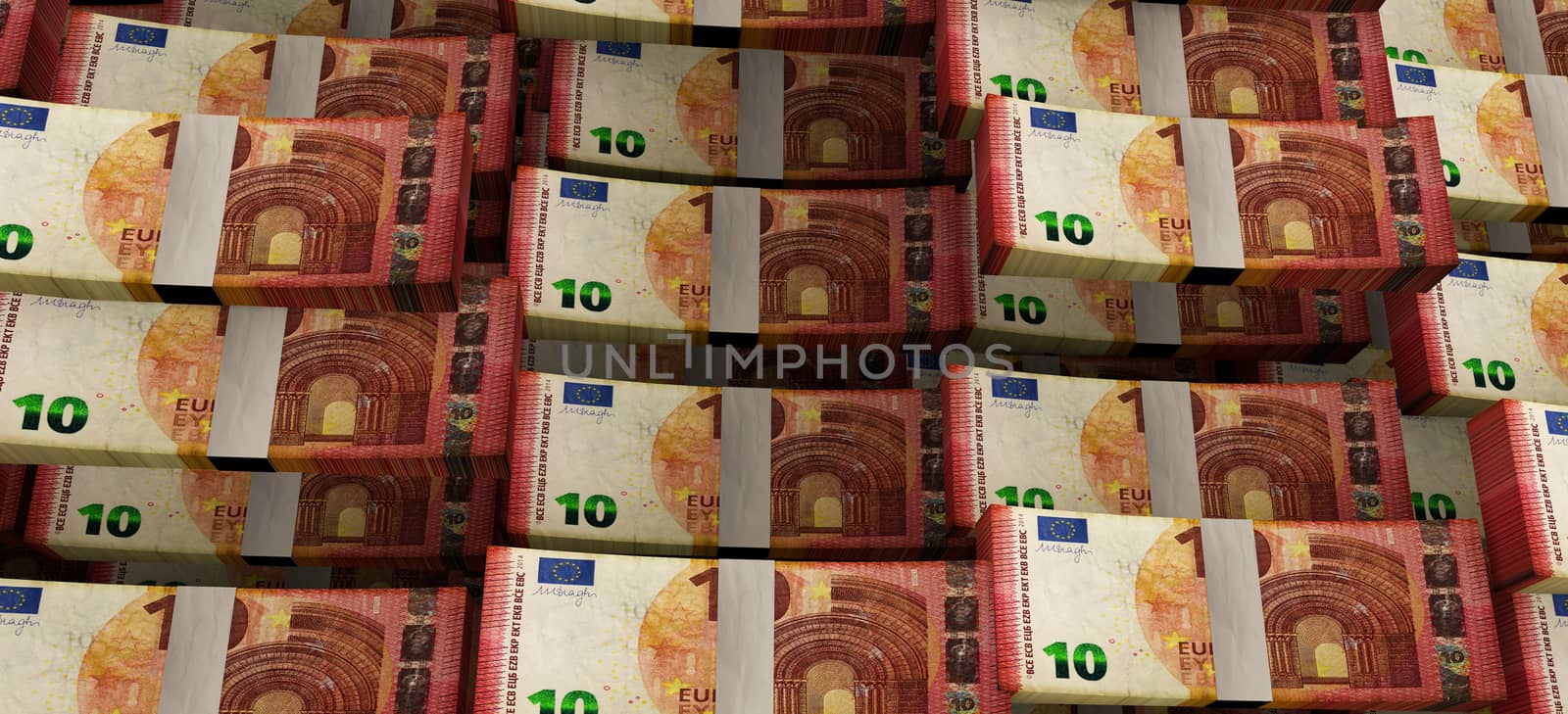 Scattered wads of euros. Being rich concept illustration background, 3d rendering