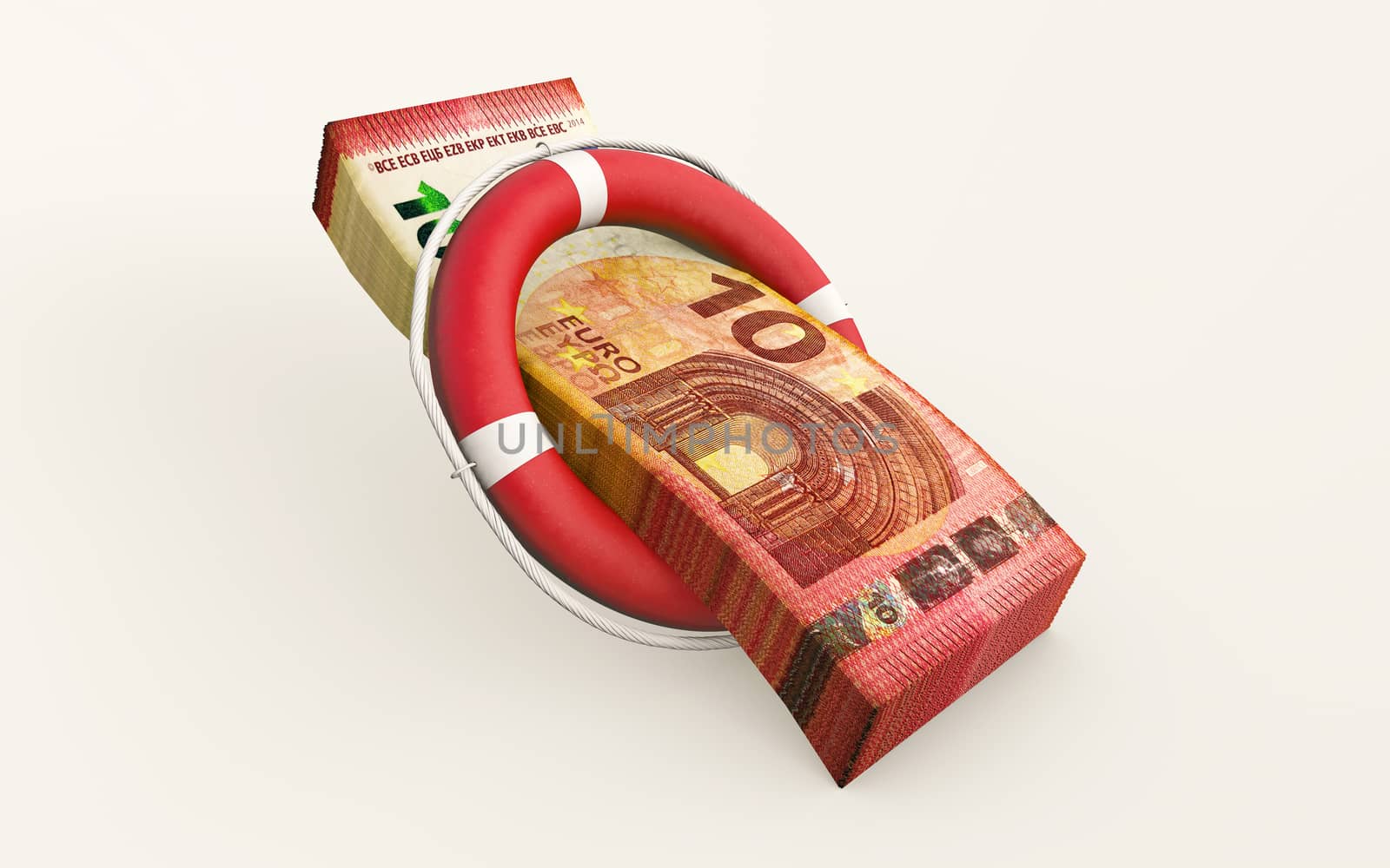 3d rendering Money saving budget concept with a rescue belt 3d isolated