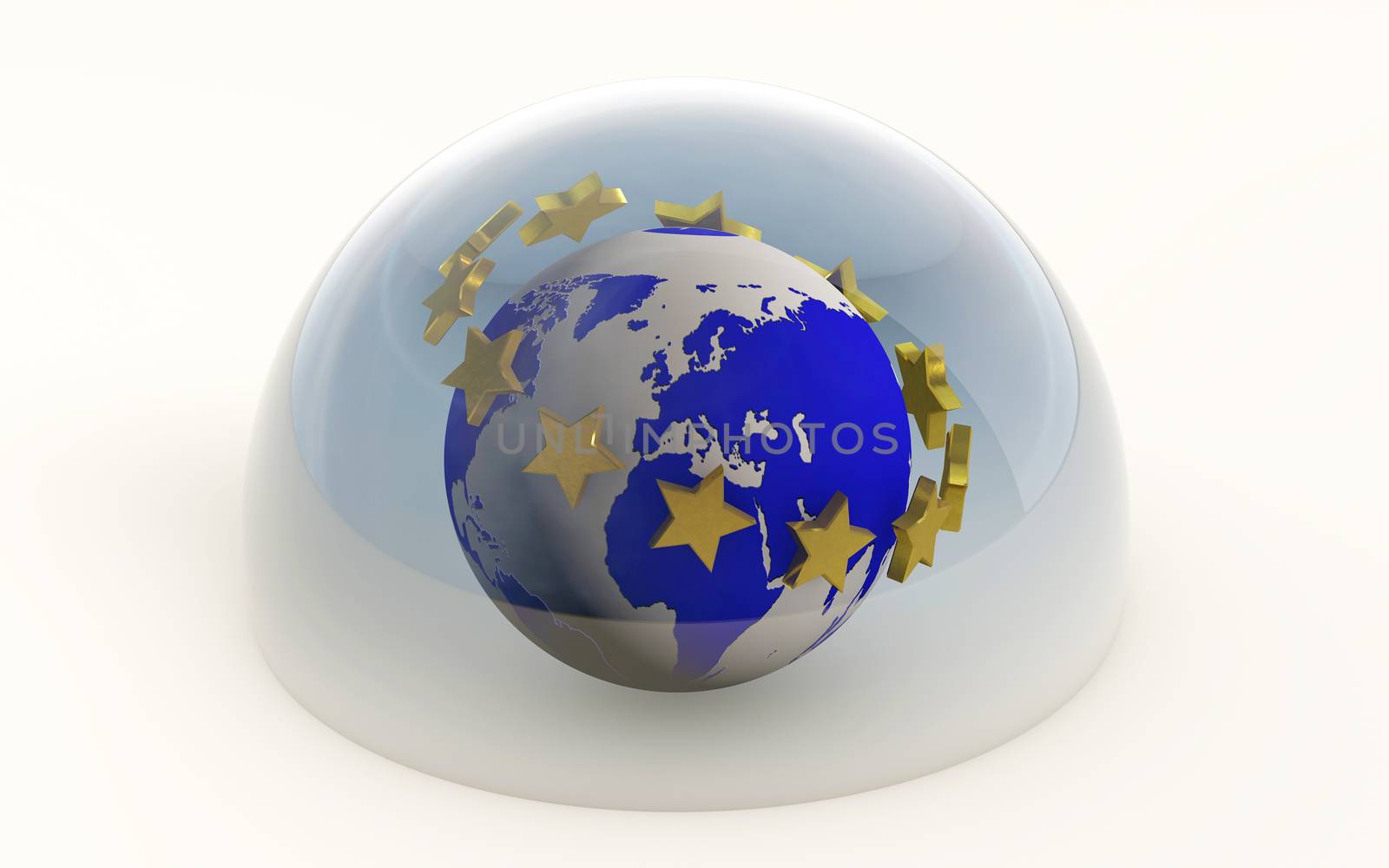 3d rendering of the european union with gold stars protected by F1b0nacci