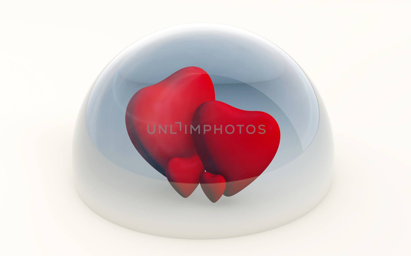3d rendering of a metaphor for a family protected under a glass dome